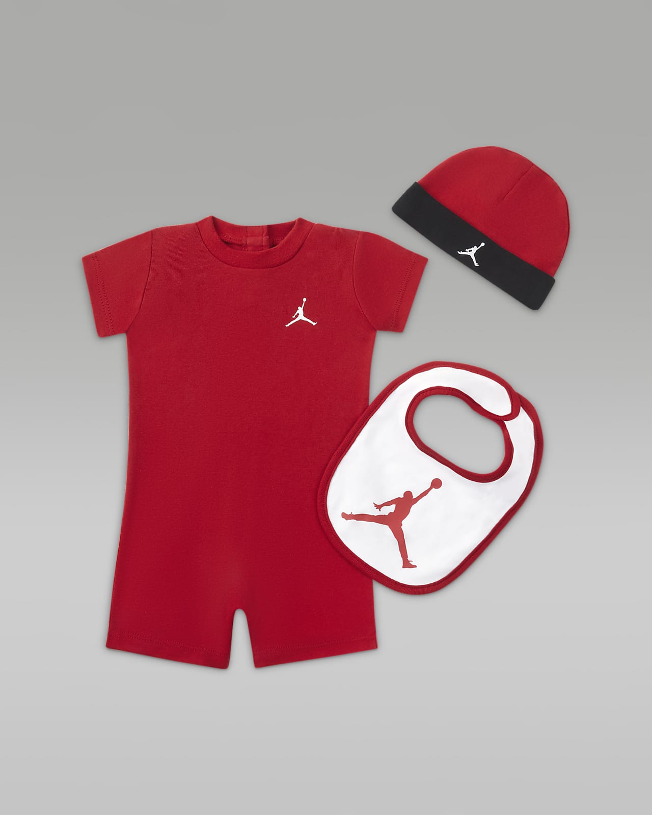 Jordan Jumpman 婴童连体衣、针织帽和围兜套装