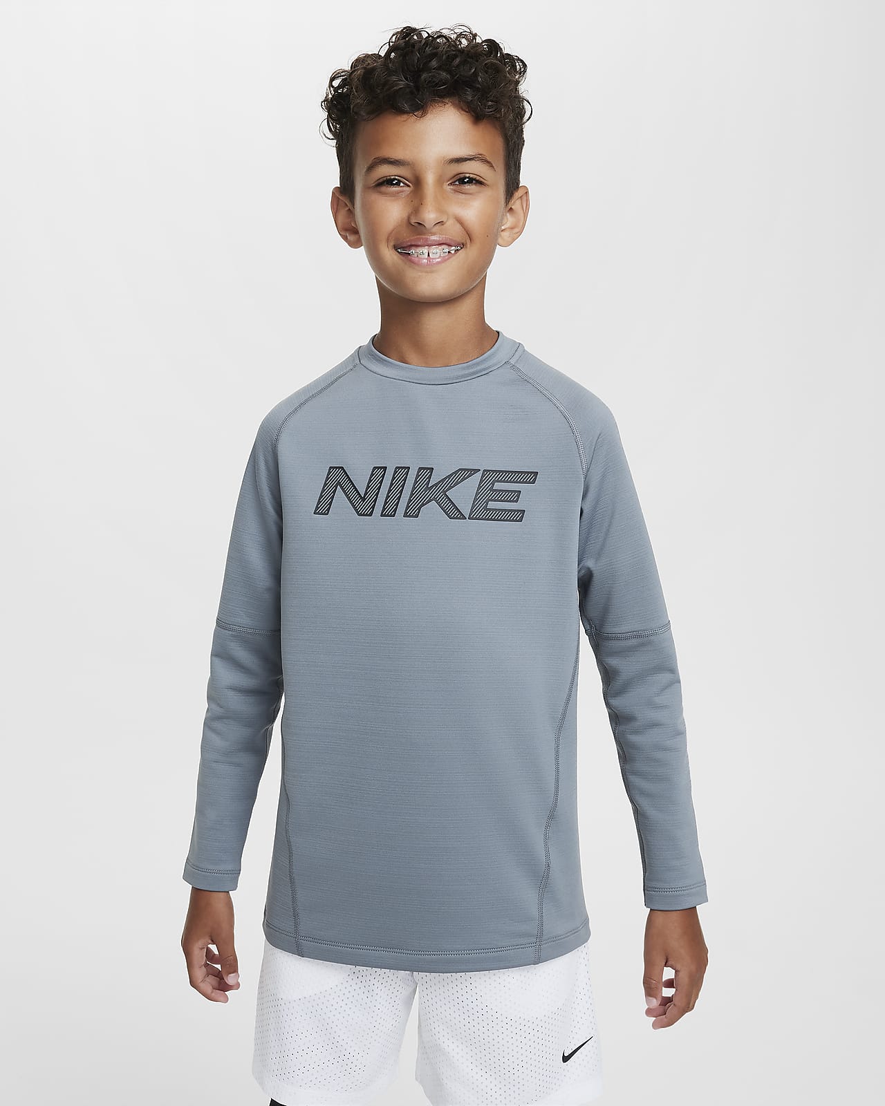 Nike Pro Dri-FIT 大童（男孩）速干薄绒轻微加厚长袖训练上衣