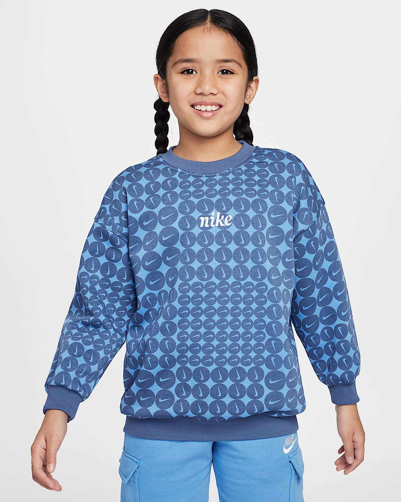 Nike Sportswear Club Fleece 大童（女孩）Oversize 风加绒圆领运动衫