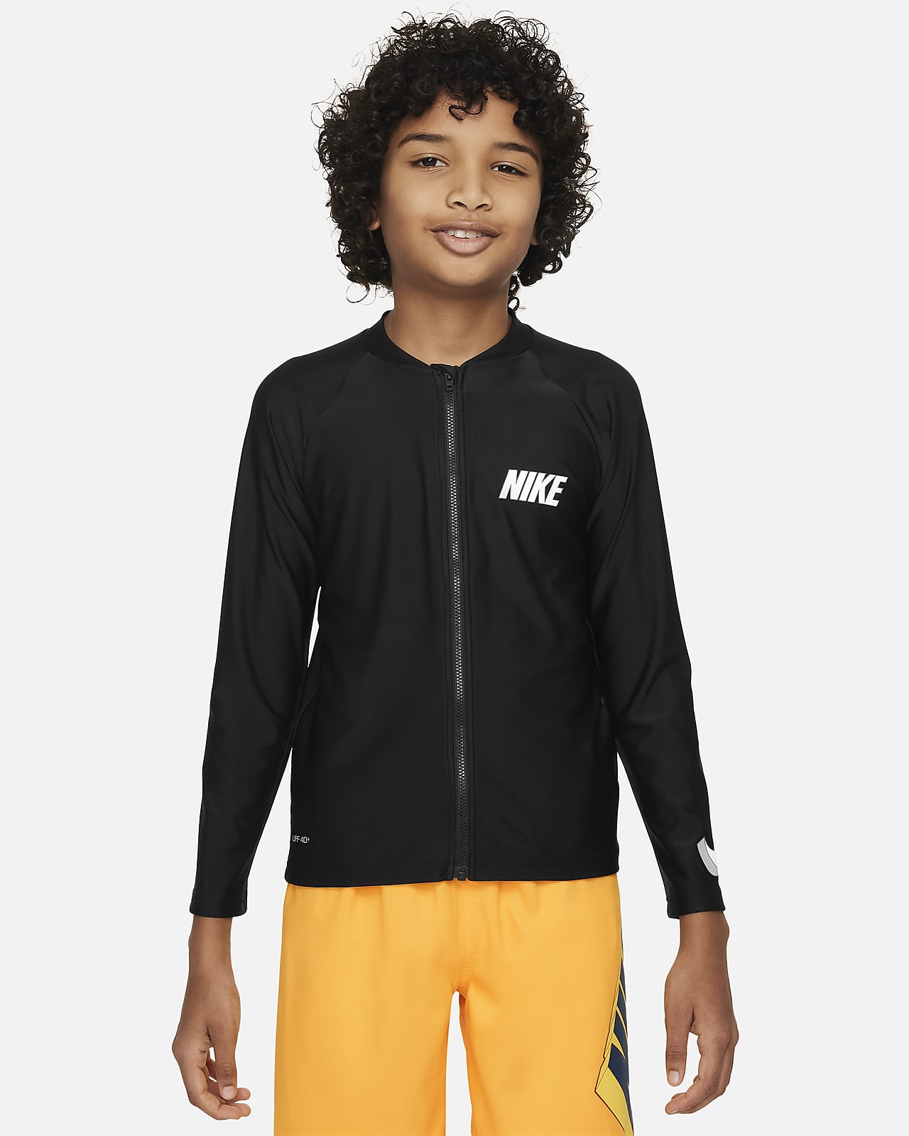 Nike Swim 3-D Swoosh 大童（男孩）全长拉链开襟防晒长袖上衣