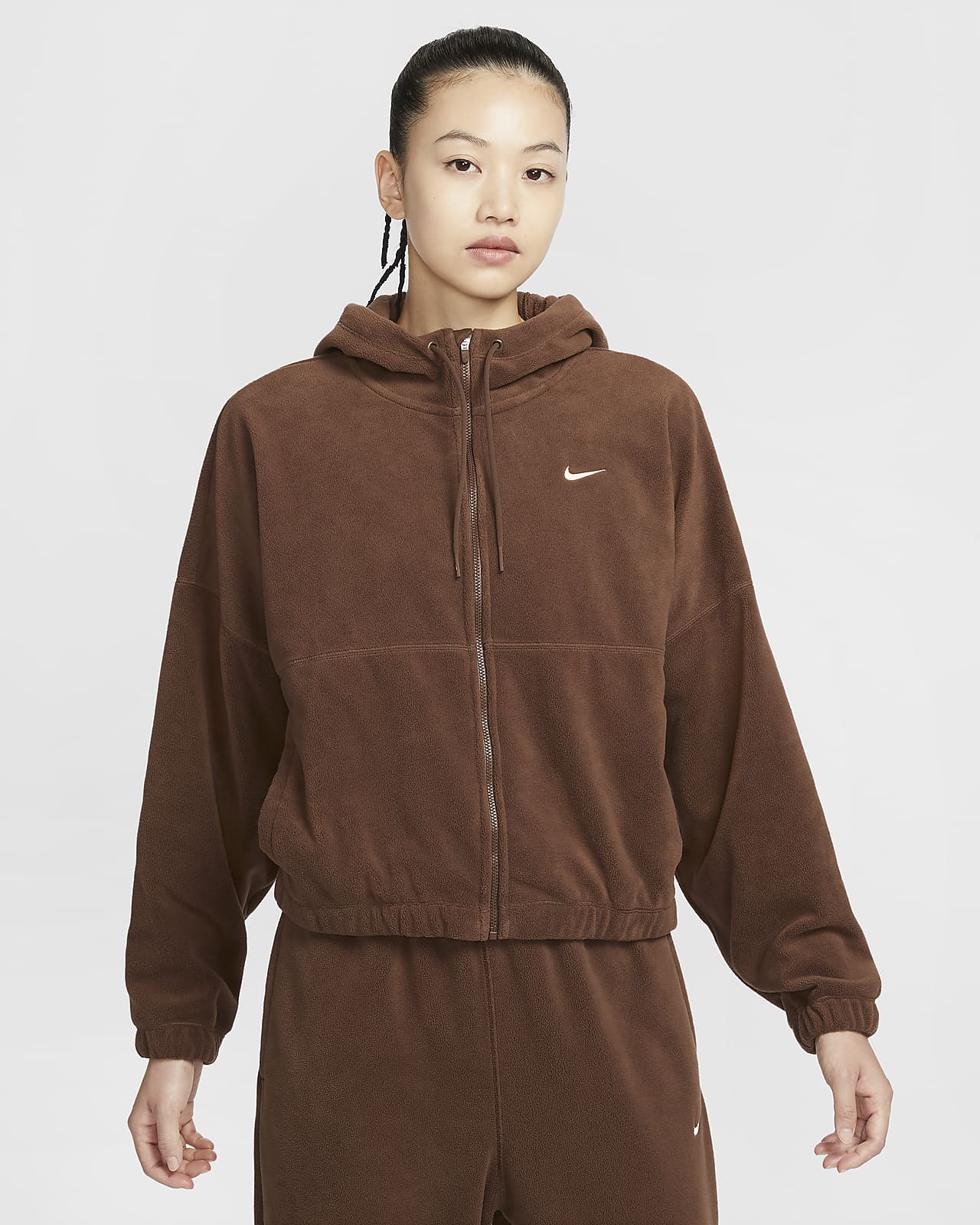 Nike One Therma-FIT 女子 Oversize 风摇粒绒全长拉链开襟连帽衫