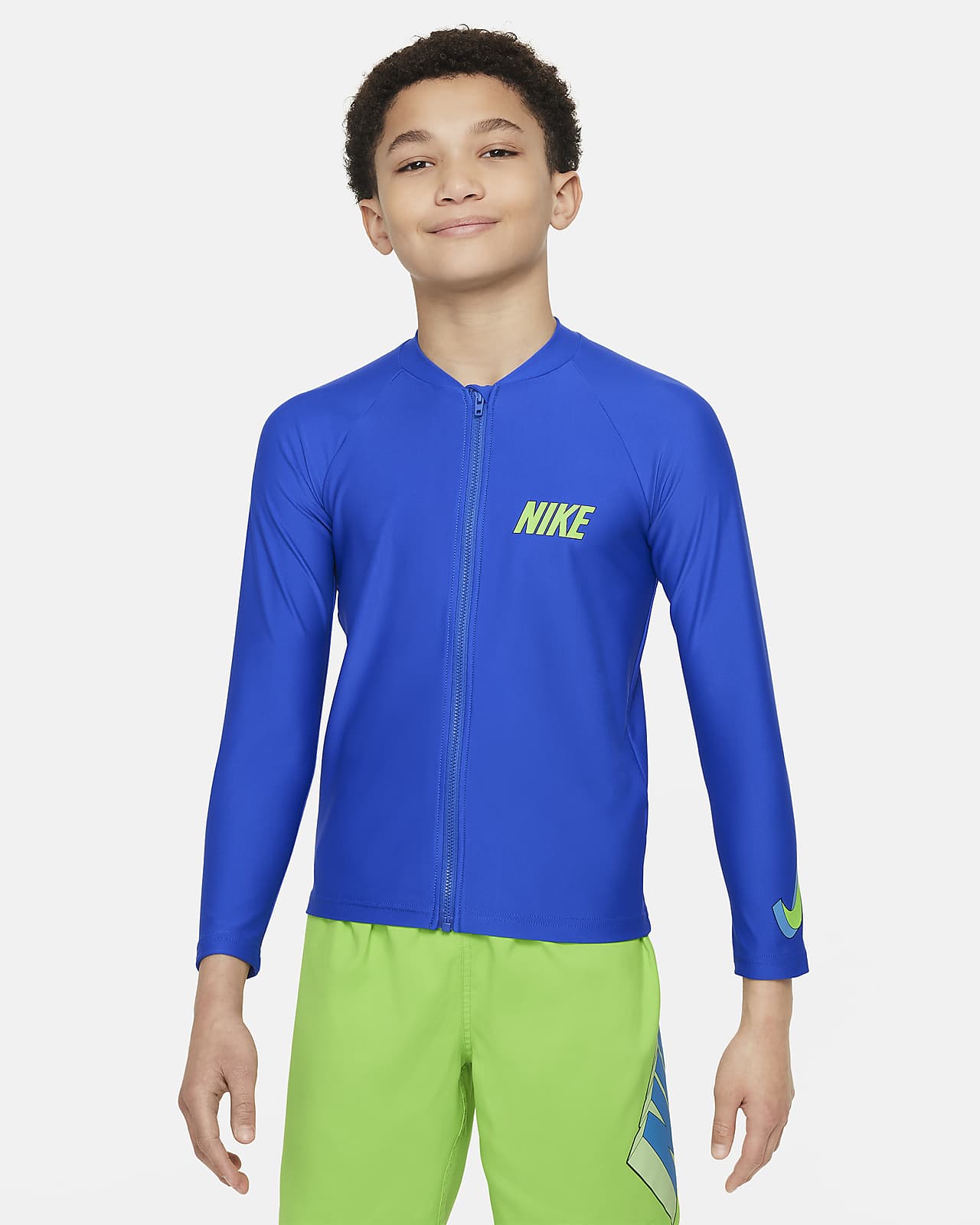Nike Swim 3-D Swoosh 大童（男孩）全长拉链开襟防晒长袖上衣