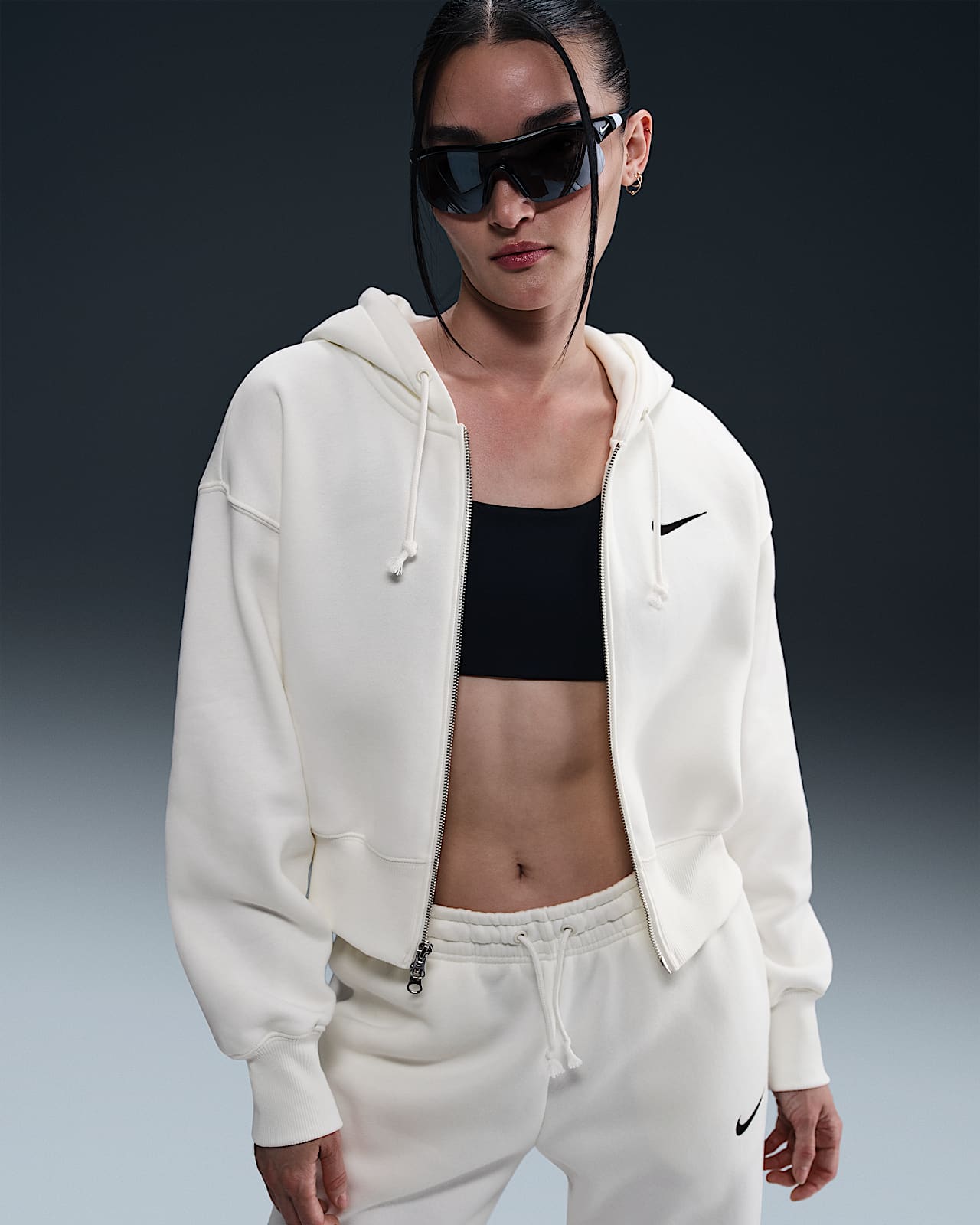 Nike Sportswear Phoenix Fleece 女子宽松短款全长拉链开襟加绒连帽衫