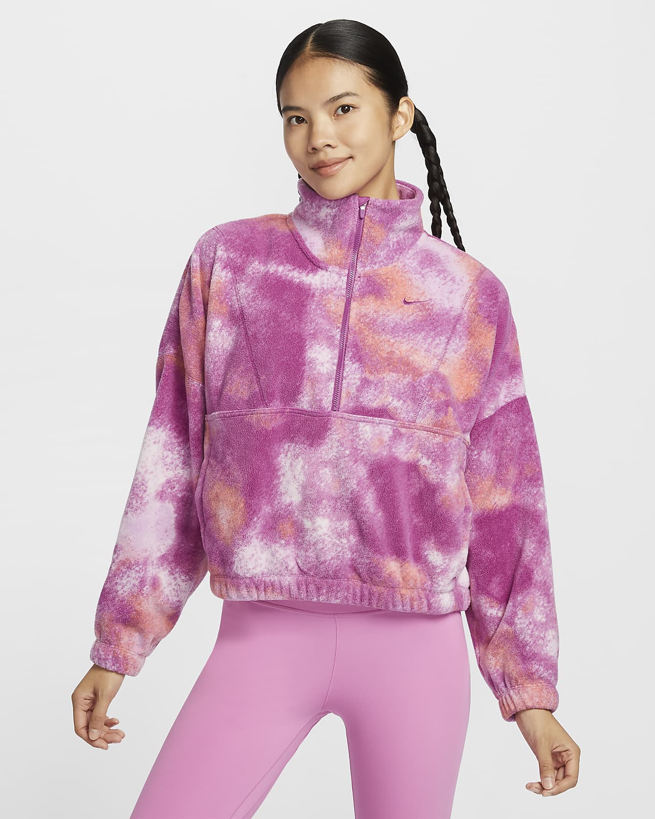 Nike One Therma-FIT 女子 Oversize 风半长拉链开襟摇粒绒扎染上衣
