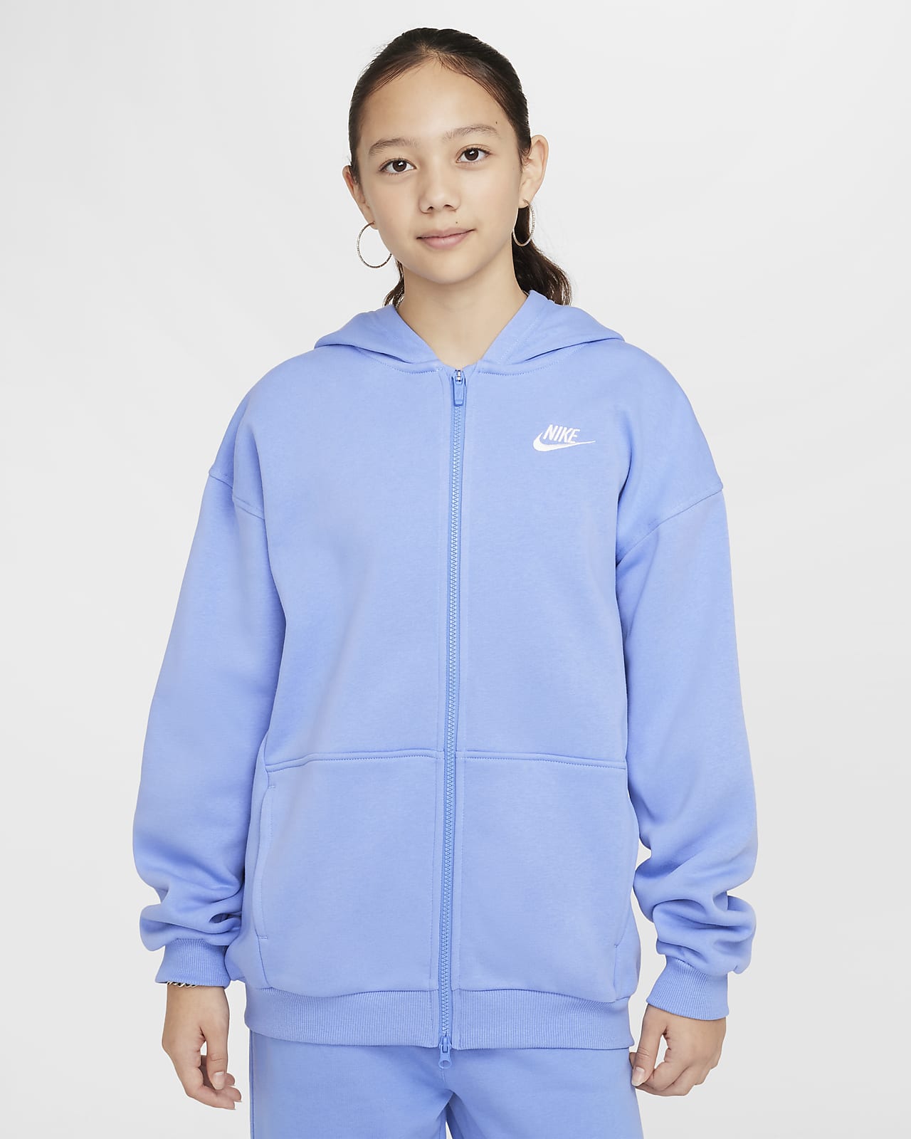 Nike Sportswear Club Fleece 大童 Oversize 风全长拉链开襟加绒连帽衫