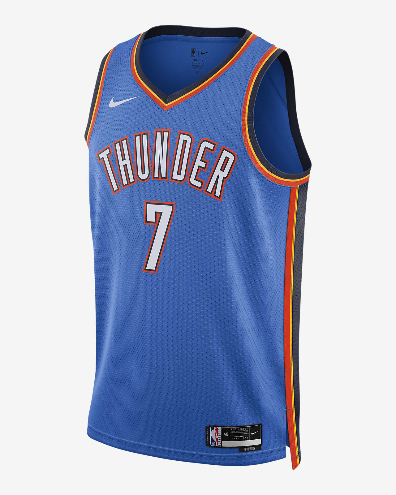 俄克拉荷马城雷霆队 Icon Edition Nike Dri-FIT NBA Swingman Jersey 男子速干球衣