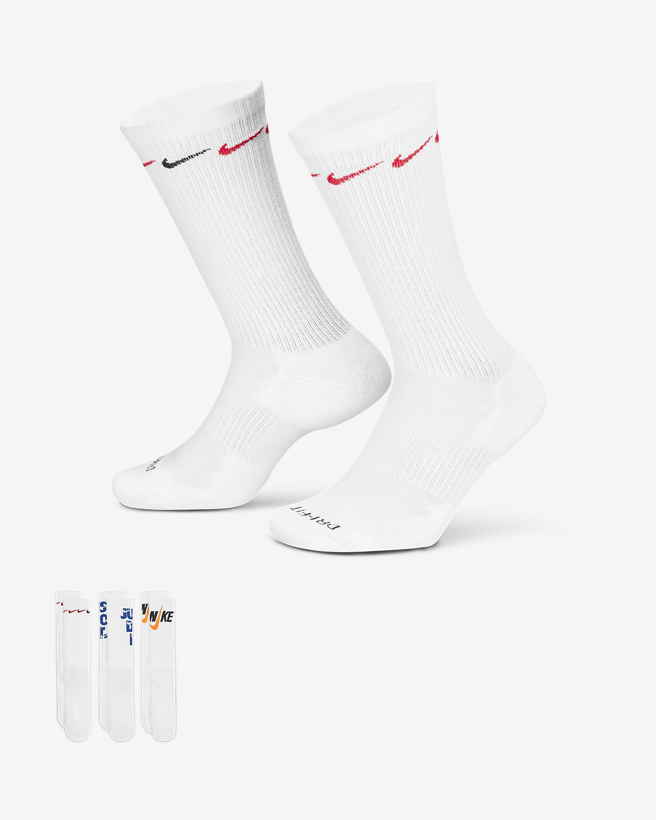 Nike Everyday Plus 舒适速干中筒运动袜（3 双）