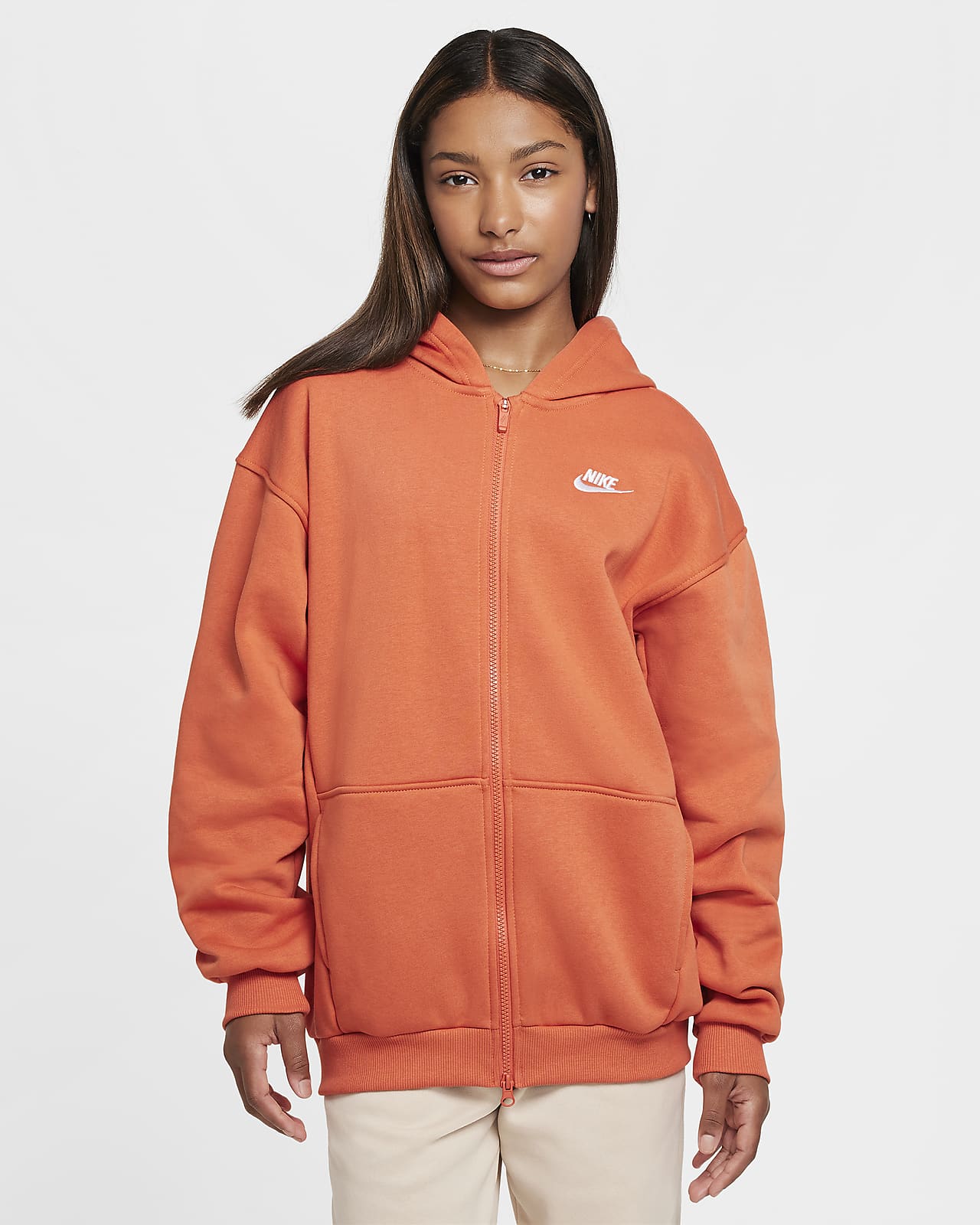Nike Sportswear Club Fleece 大童 Oversize 风全长拉链开襟加绒连帽衫