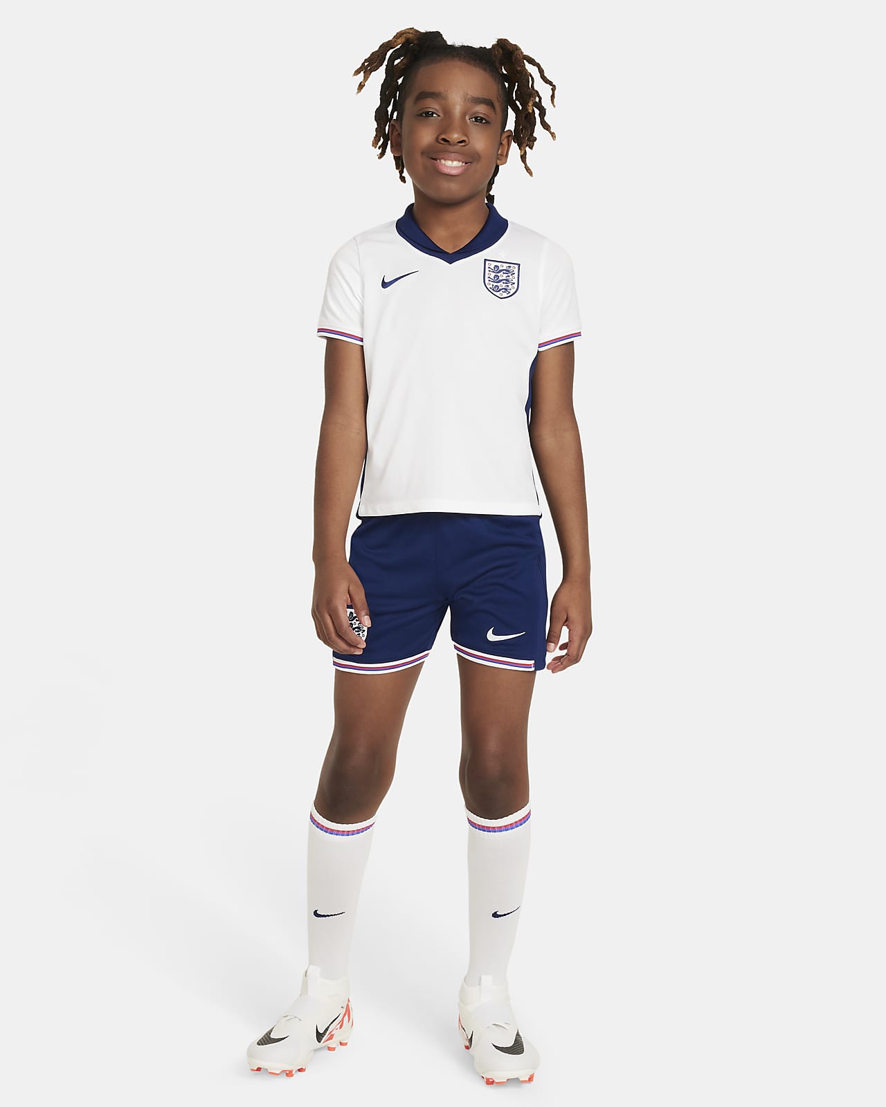 2024 赛季英格兰队主场球迷版 Nike 幼童足球球衣、短裤和足球袜套装