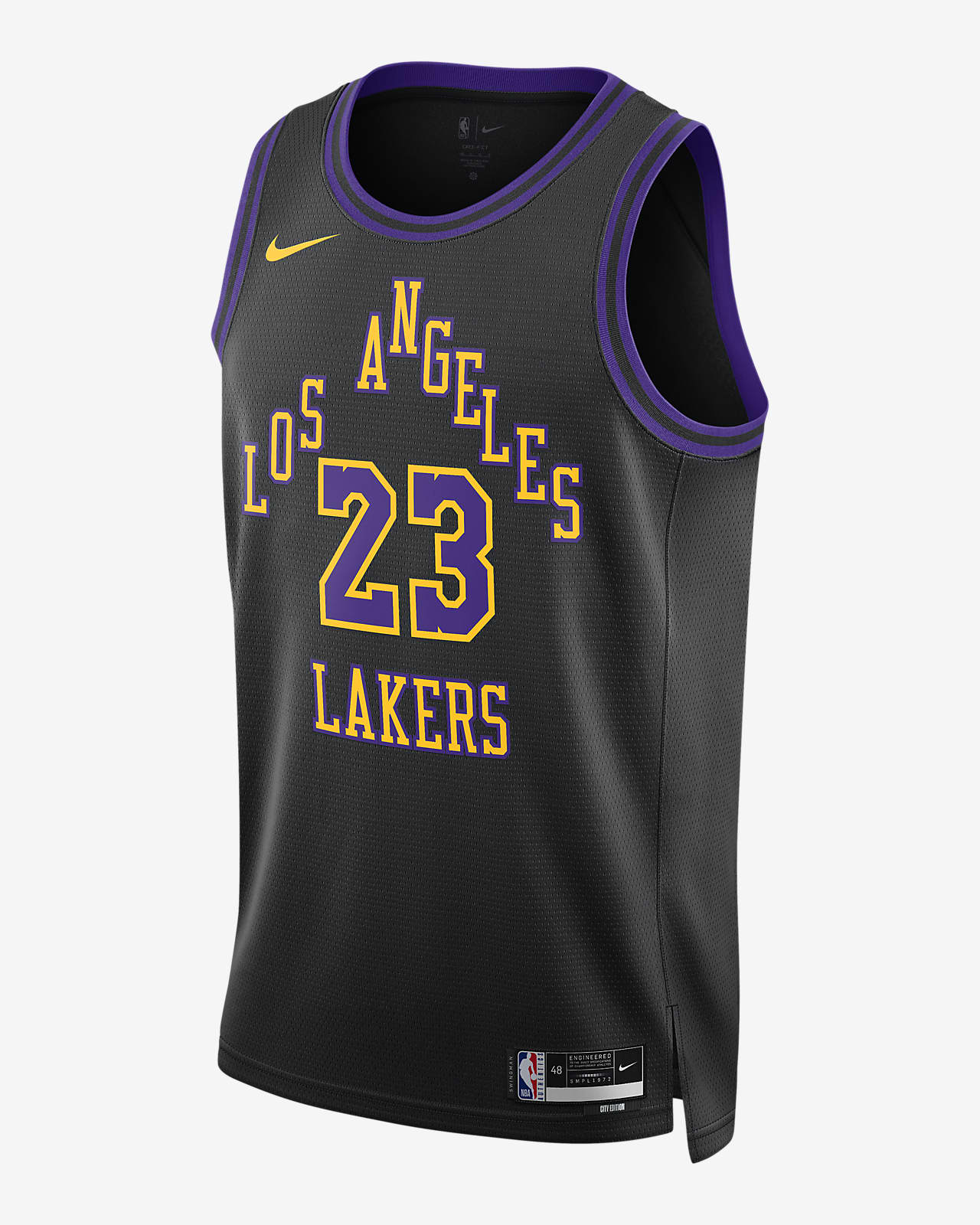 2023/24 赛季洛杉矶湖人队 (LeBron James) City Edition Nike Dri-FIT NBA Swingman Jersey 男子速干球衣