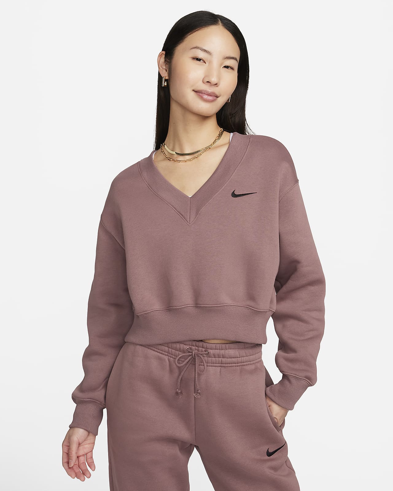 Nike Sportswear Phoenix Fleece 女子短款 V 领加绒上衣