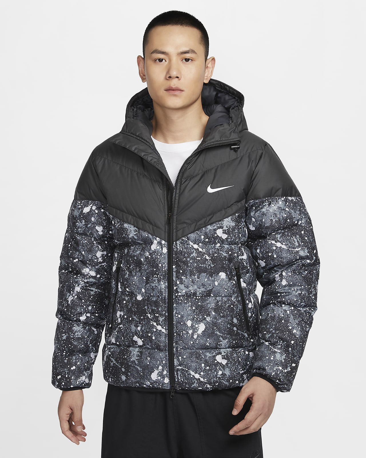 Nike Windrunner 风行者系列 Storm-FIT 男子防风拒水印花连帽羽绒夹克