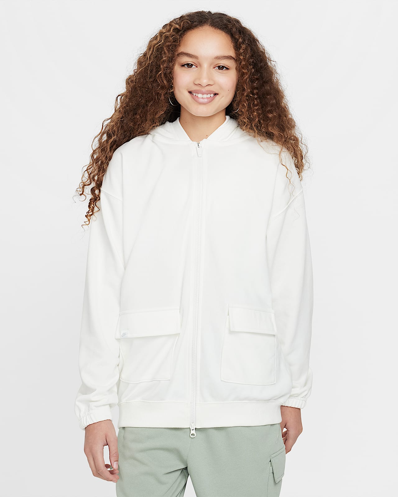 Nike Sportswear Dri-FIT 大童（女孩） Oversize 风速干针织全长拉链开襟连帽衫