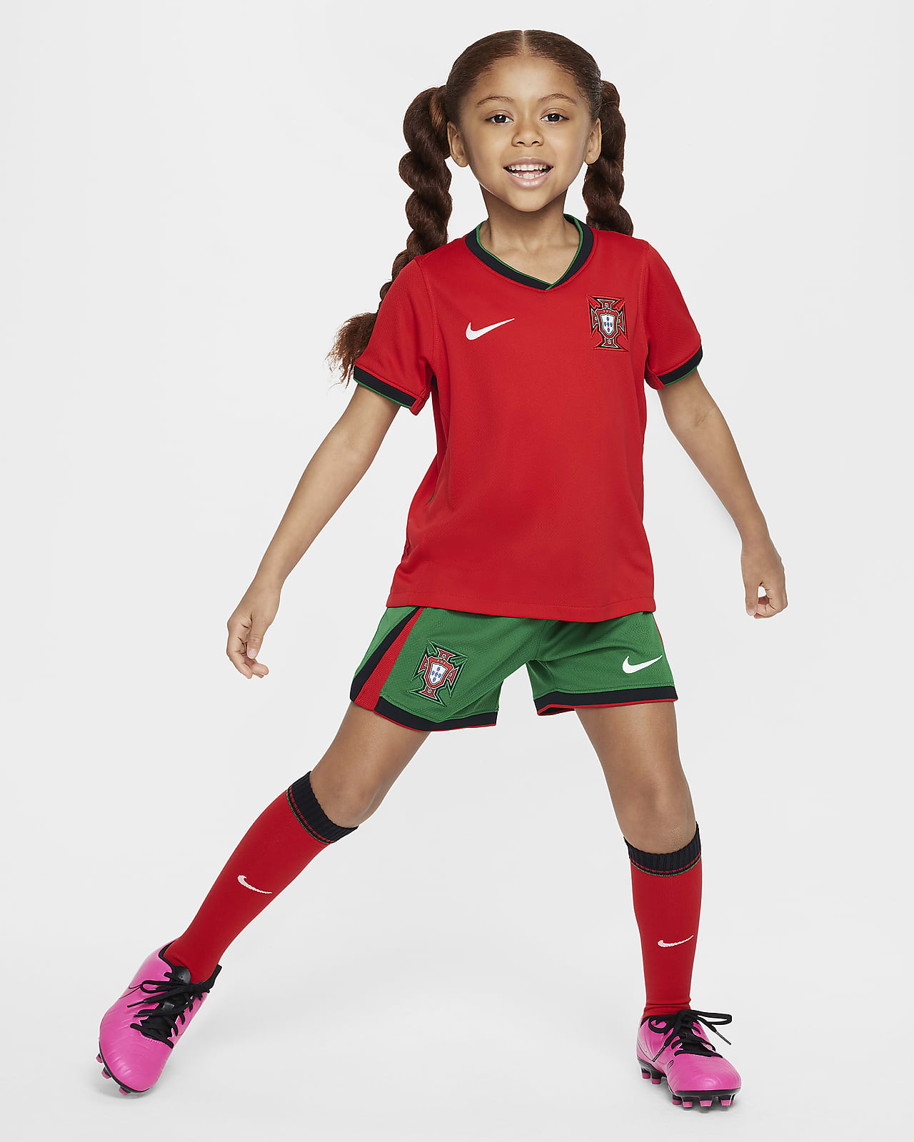 2024 赛季葡萄牙队主场球迷版 Nike 幼童足球球衣、短裤和足球袜套装