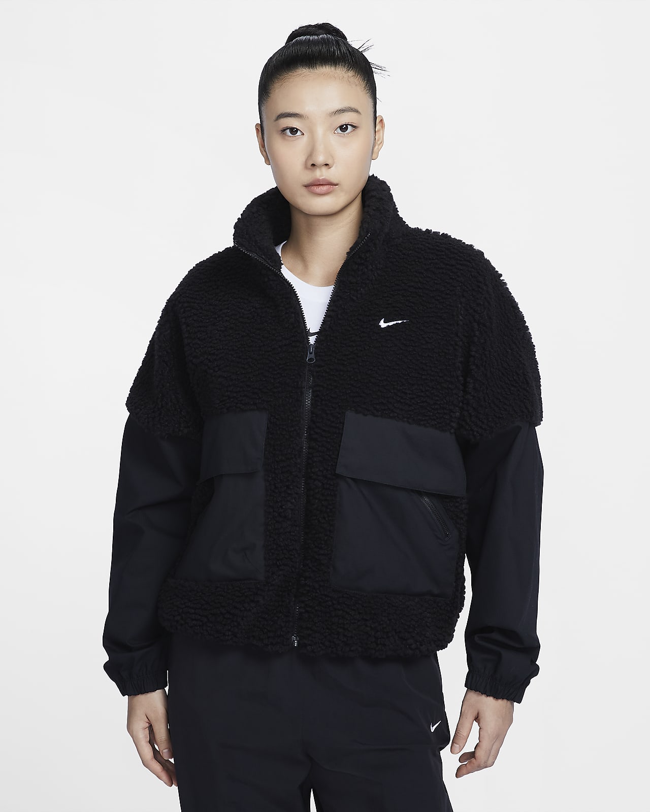 Nike Sportswear Essential 女子 Oversize 风仿羊羔绒拼接舒适夹克
