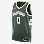 密尔沃基雄鹿队 (Damian Lillard) Icon Edition Nike Dri-FIT NBA Swingman Jersey 男子透气速干球衣 - 冷杉绿