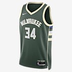 密尔沃基雄鹿队 Icon Edition Nike Dri-FIT NBA Swingman Jersey 男子透气速干球衣 - 冷杉绿