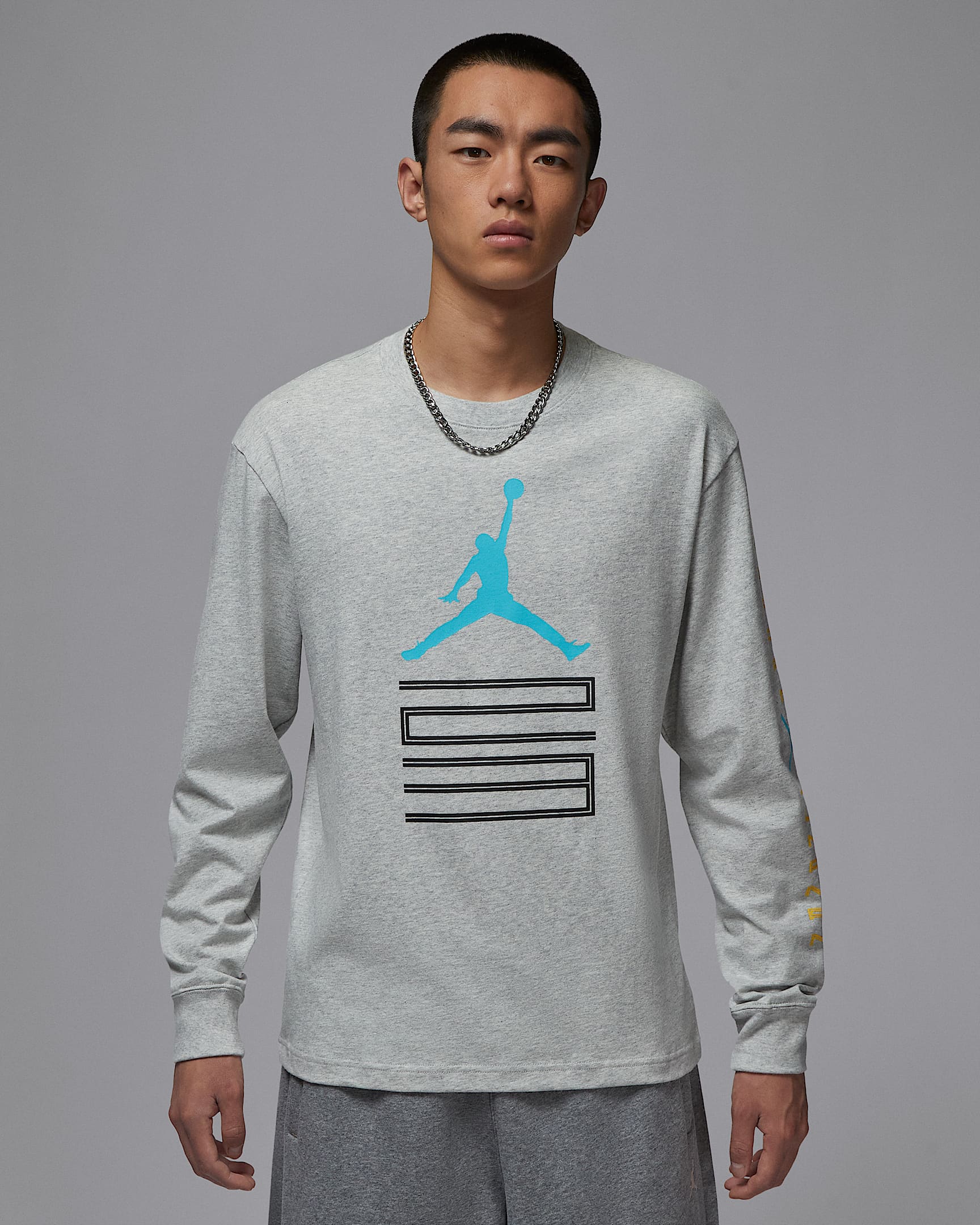 Jordan Brooklyn AJ11 男子印花长袖T恤 - 麻灰