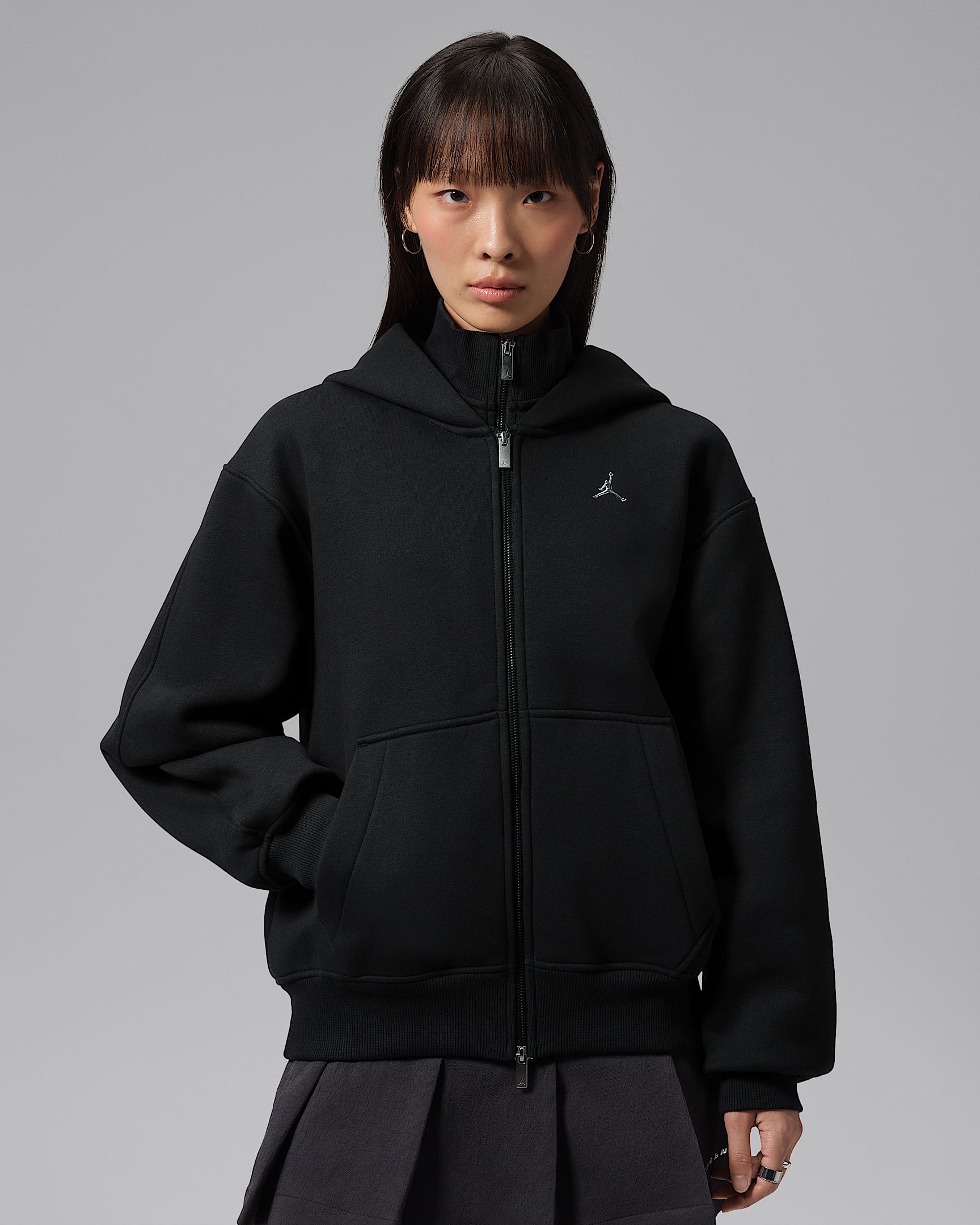 Jordan Brooklyn 女子加绒全长拉链开襟连帽衫 - 黑