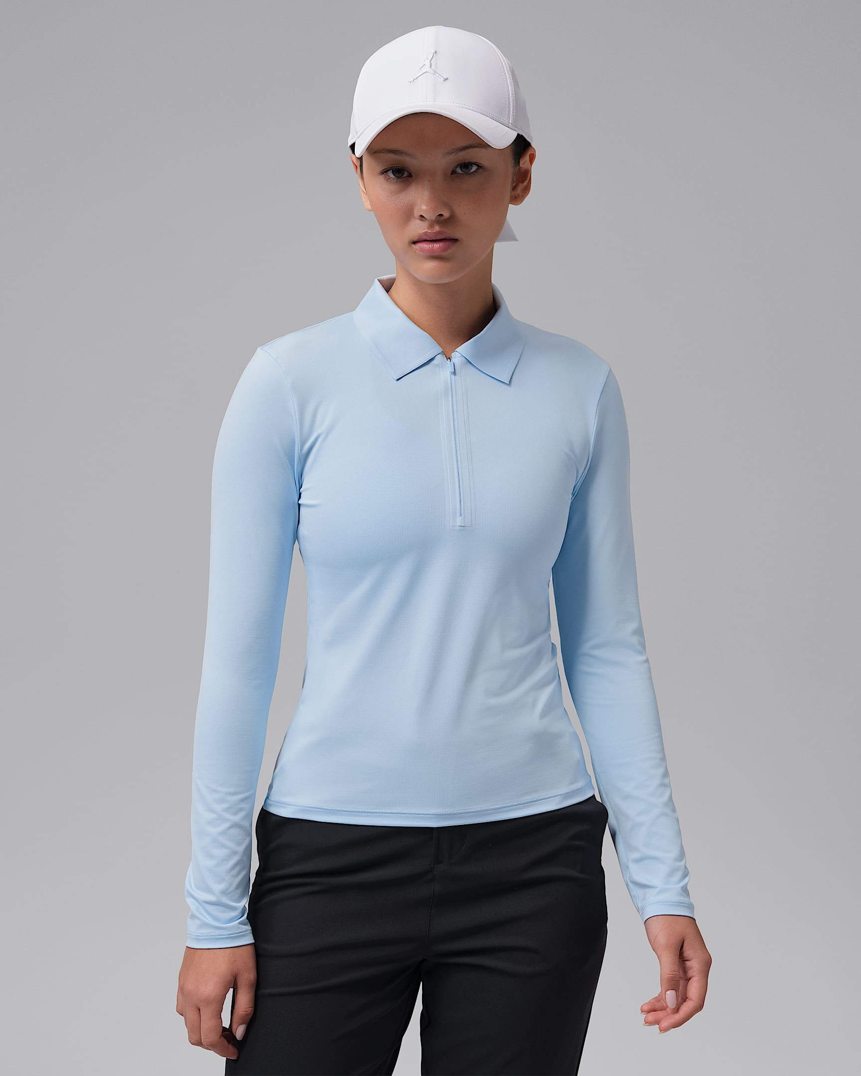 Jordan Sport Dri-FIT 女子防晒速干长袖高尔夫翻领T恤 - 氢蓝/帆白/氢蓝