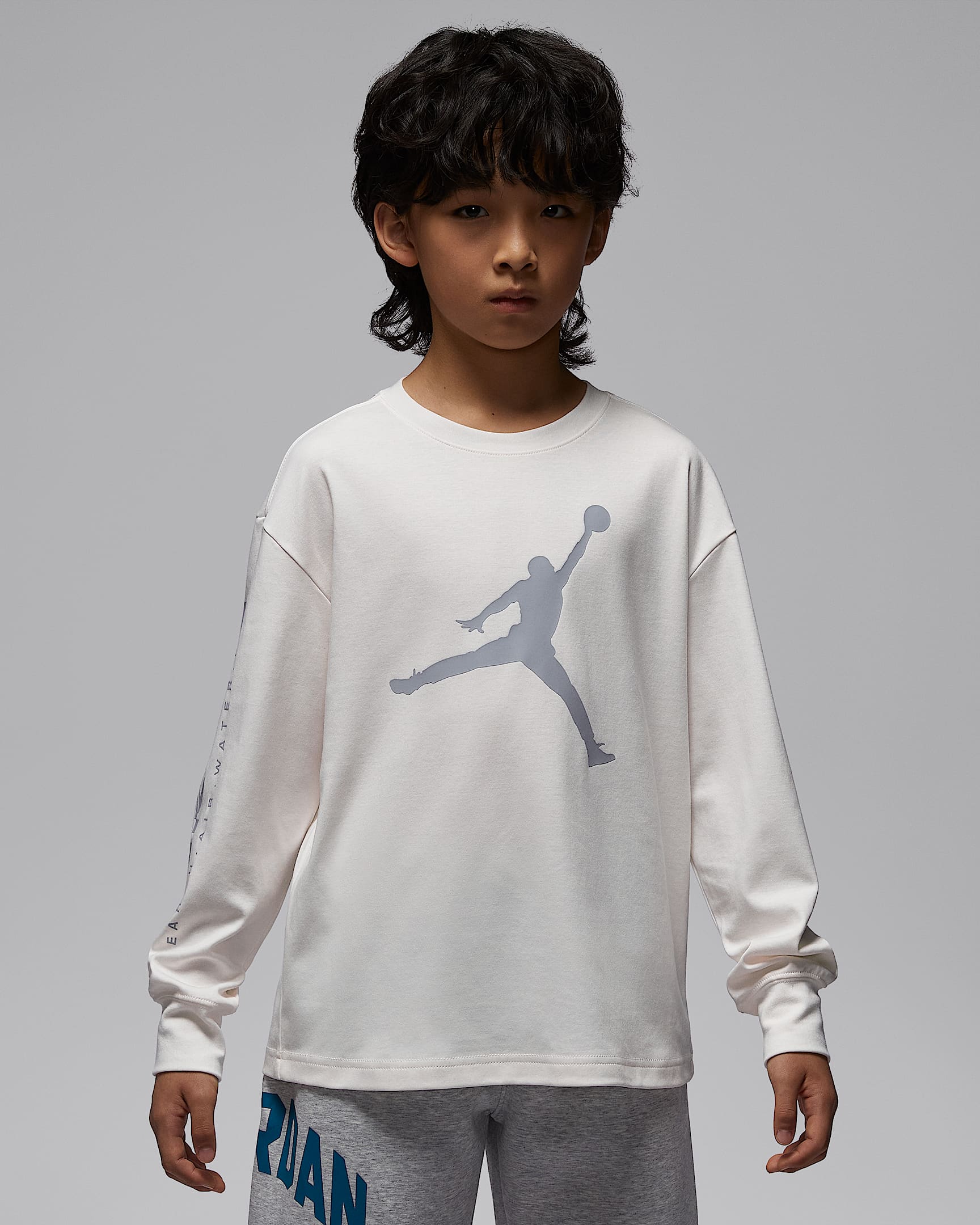 Jordan 大童反光元素长袖T恤 - 帆白