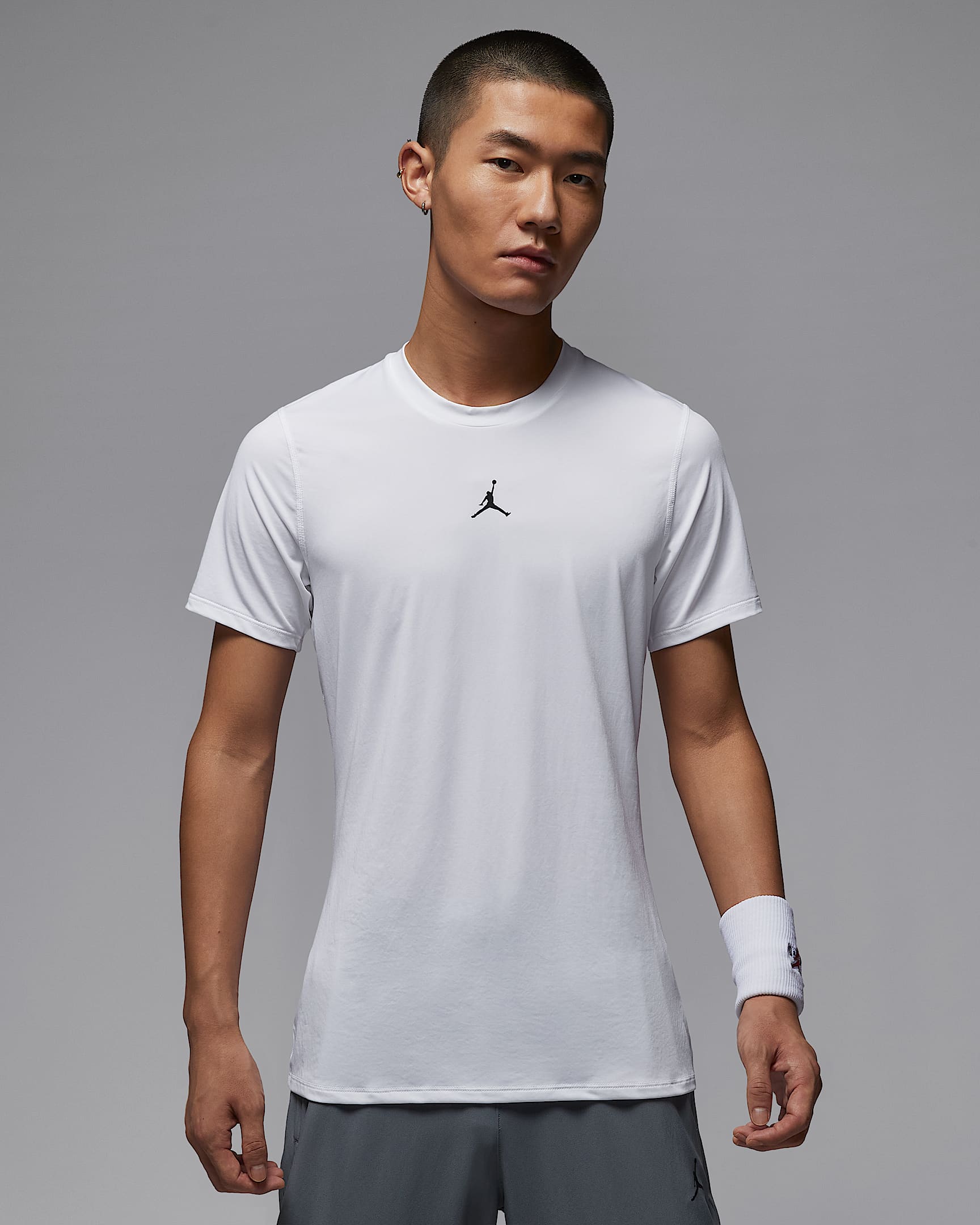 Jordan Sport Dri-FIT 男子防晒速干短袖紧身运动上衣 - 白色/黑