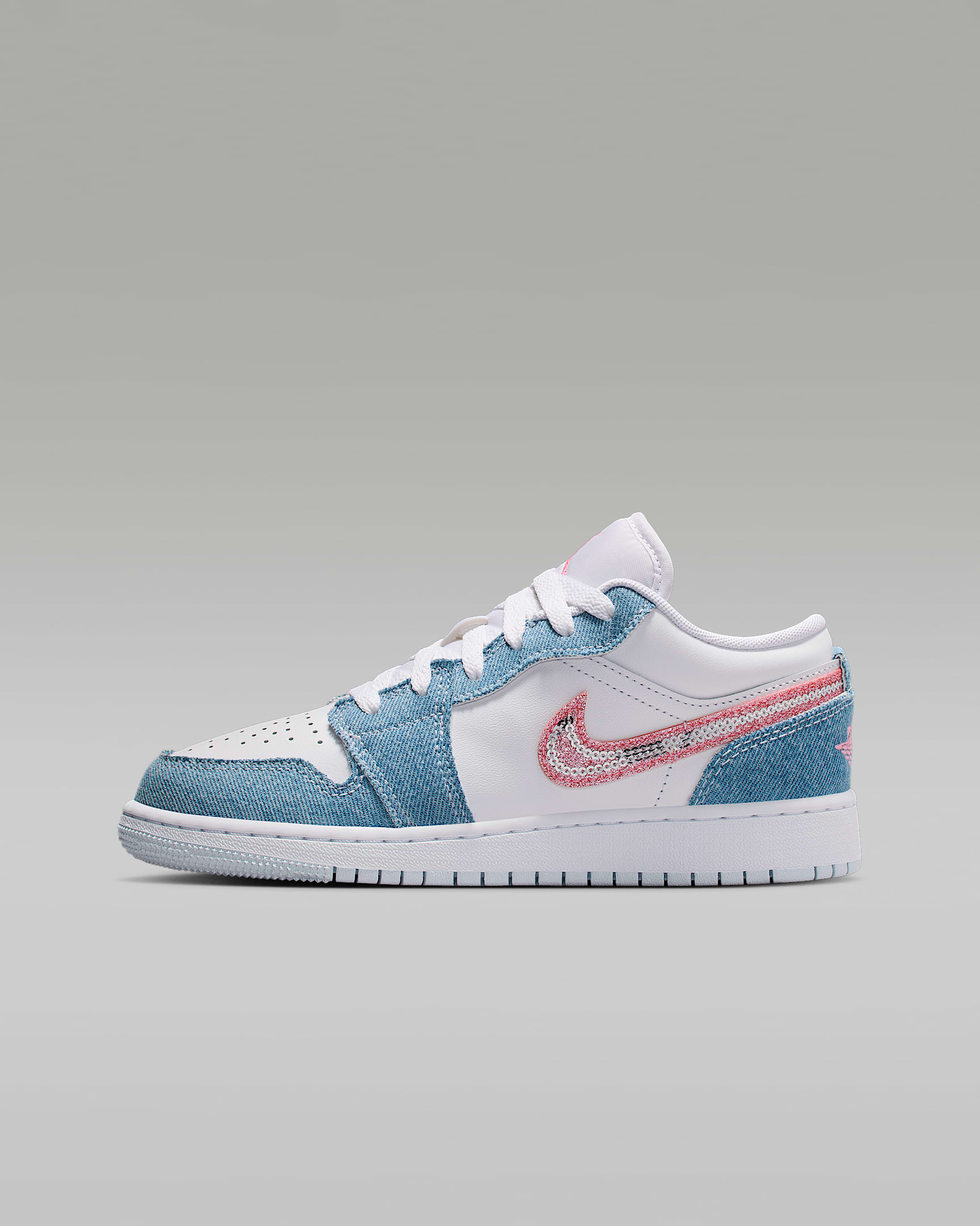 Air Jordan 1 Low SE 大童运动鞋 - 狂喜钴蓝/白色/霞光粉