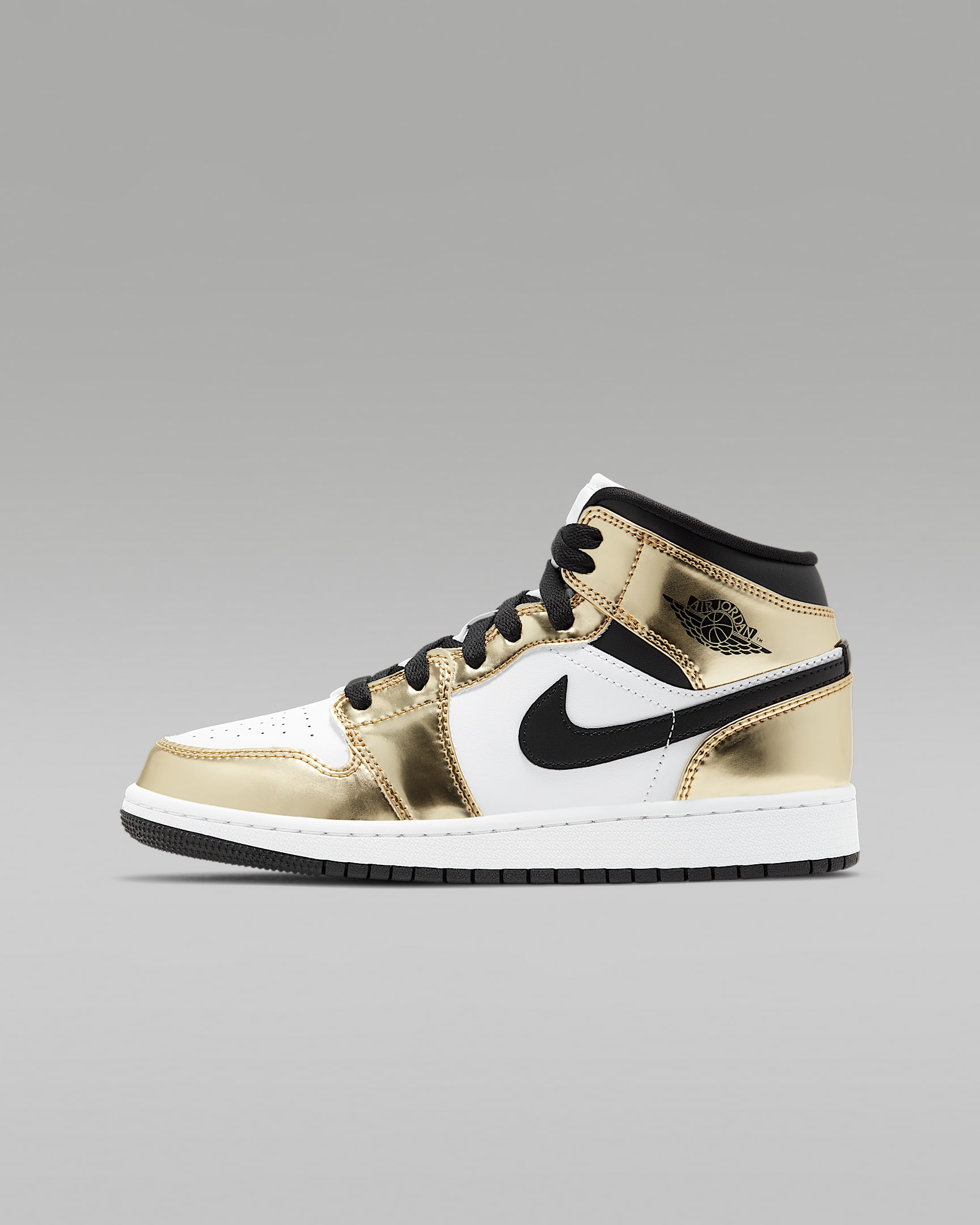 Air Jordan 1 Mid SE (GS) 大童运动童鞋 - 金属色/白色/黑/黑