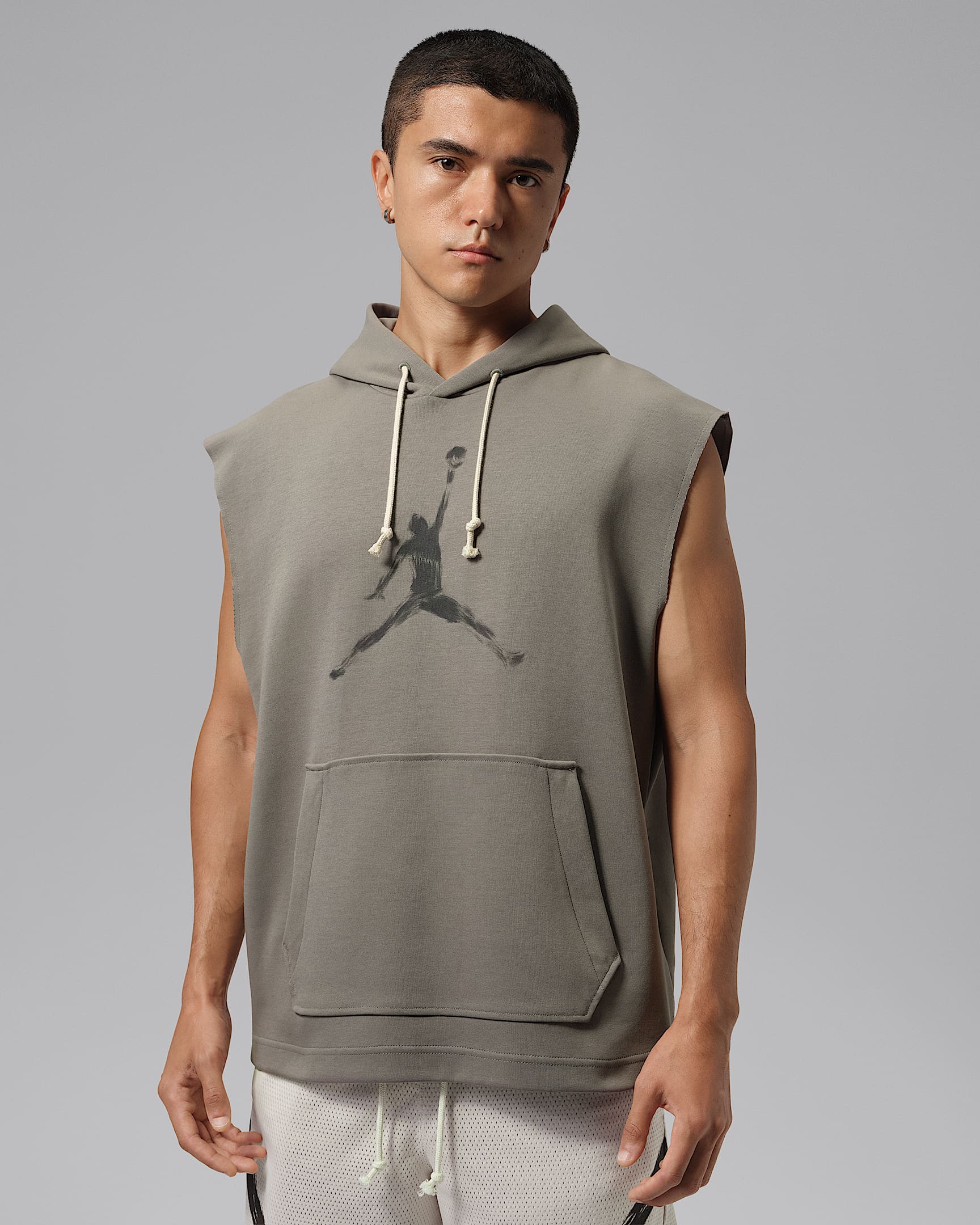 Jordan Sport Hoop Fleece 下站东单男子速干无袖套头连帽衫 - 青灰色/灰黑/帆白/大学红