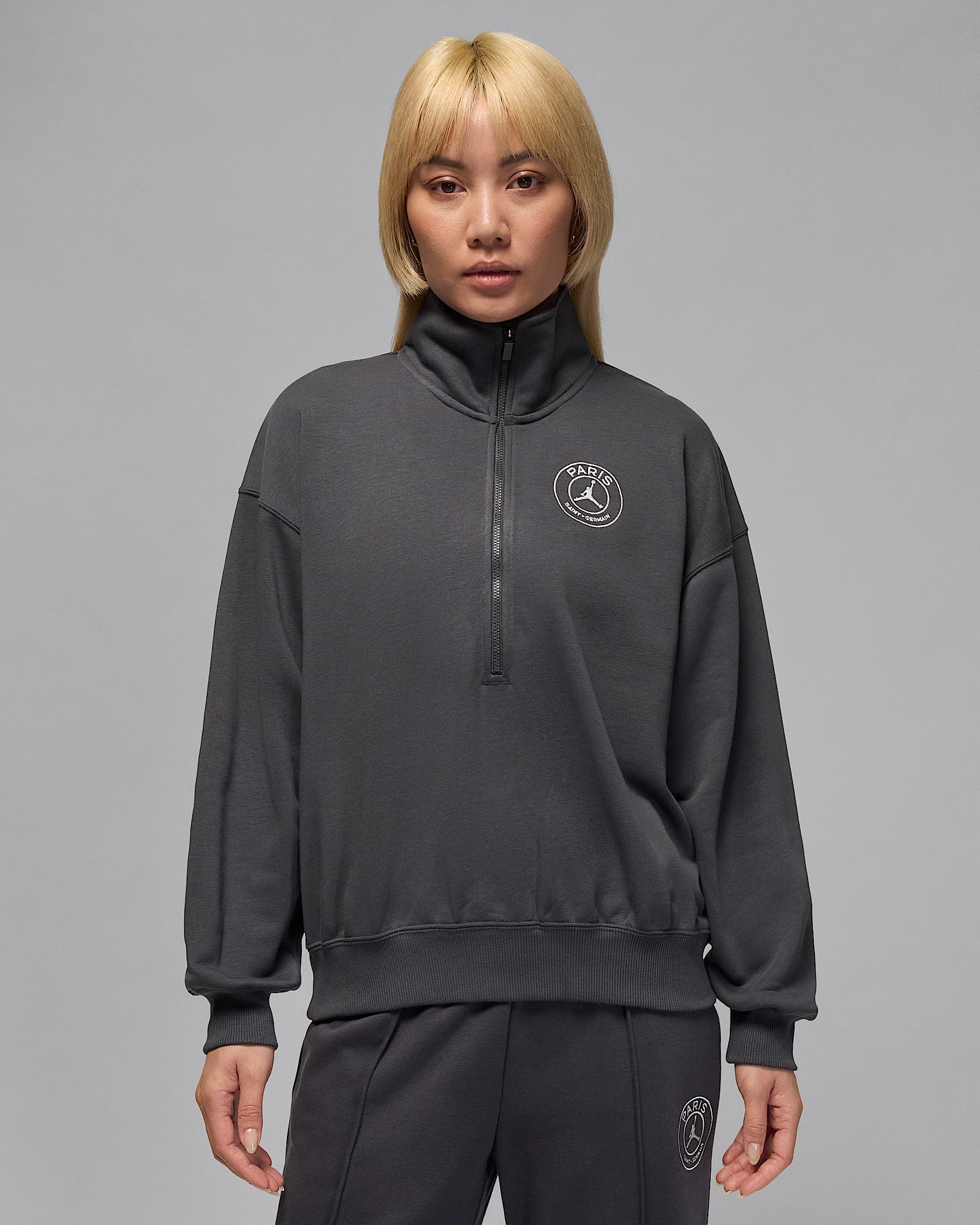 巴黎圣日耳曼足球俱乐部女子针织半长拉链开襟套头衫 - 煤黑/帆白