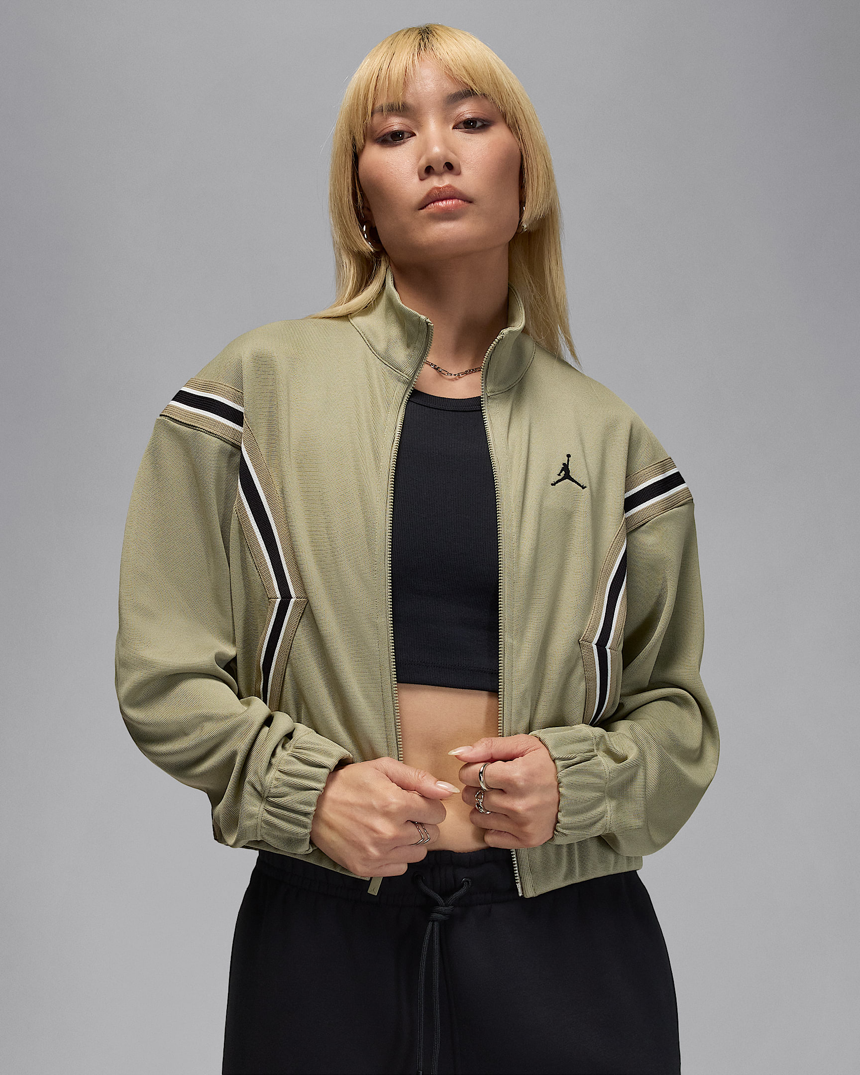 Jordan Brooklyn 女子全长拉链开襟运动夹克 - 中卡其/黑/帆白/黑