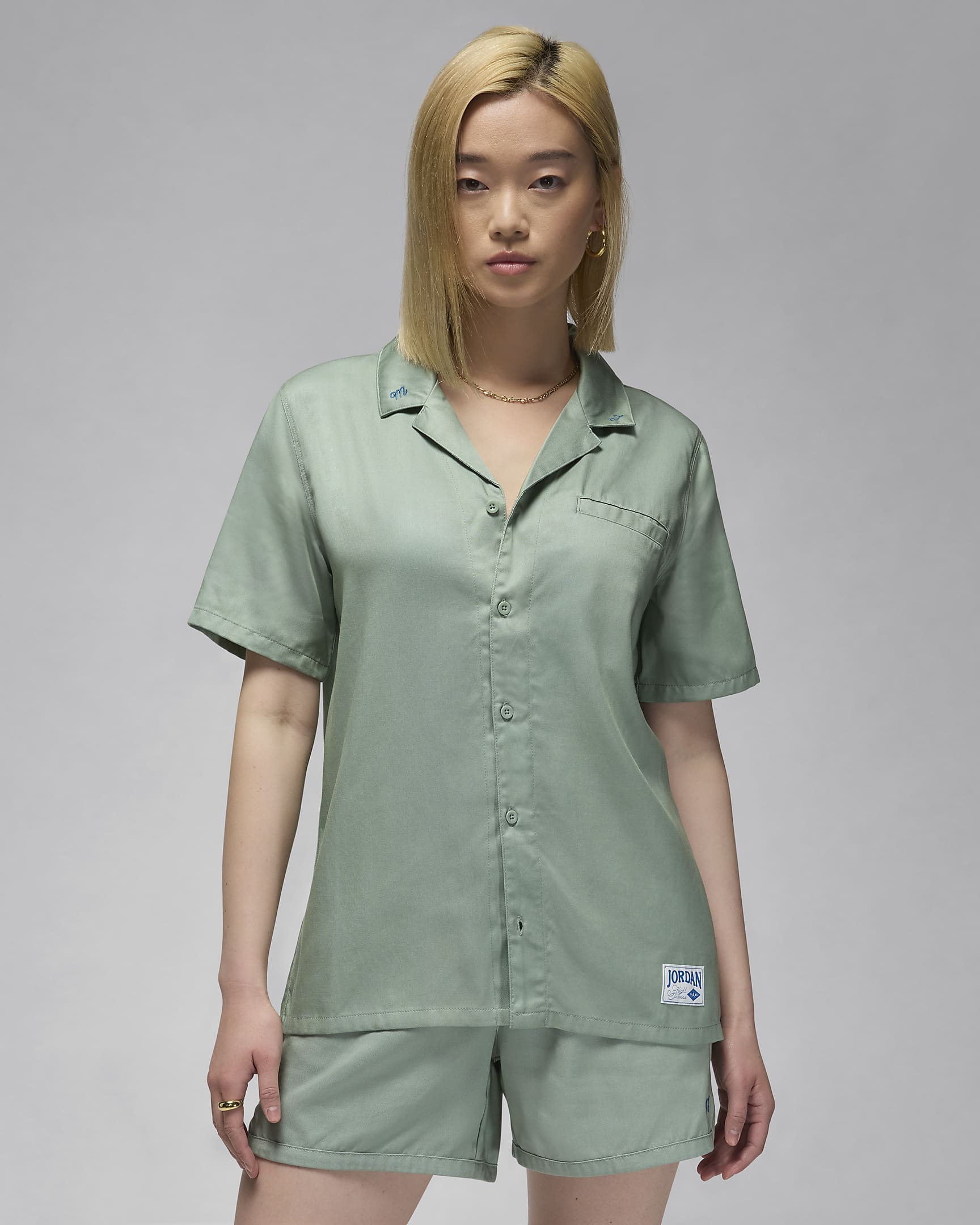 Jordan 女子梭织纯色上衣 - 烟灰玉色/工业蓝