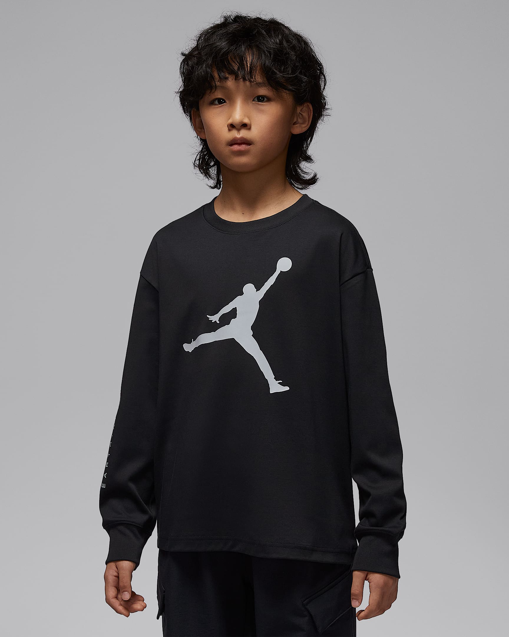 Jordan 大童反光元素长袖T恤 - 黑