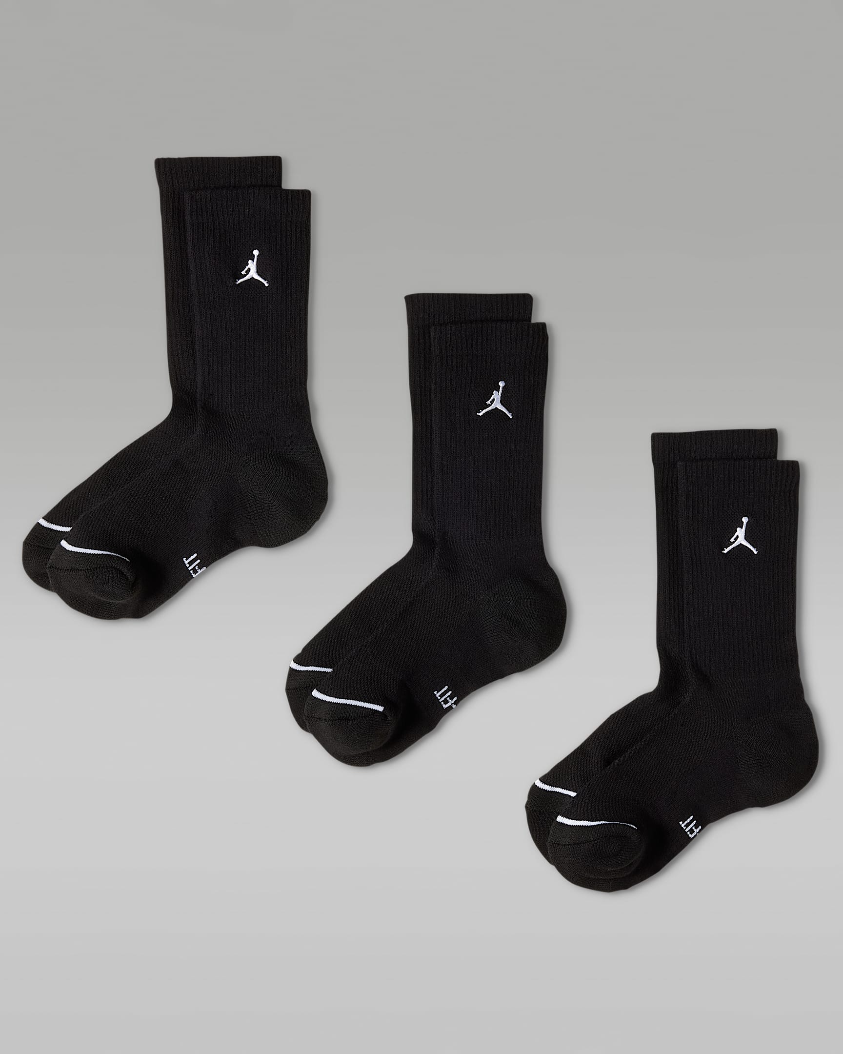 Jordan Dri-FIT Elevated Everyday 大童速干中筒运动袜(3 双) - 黑