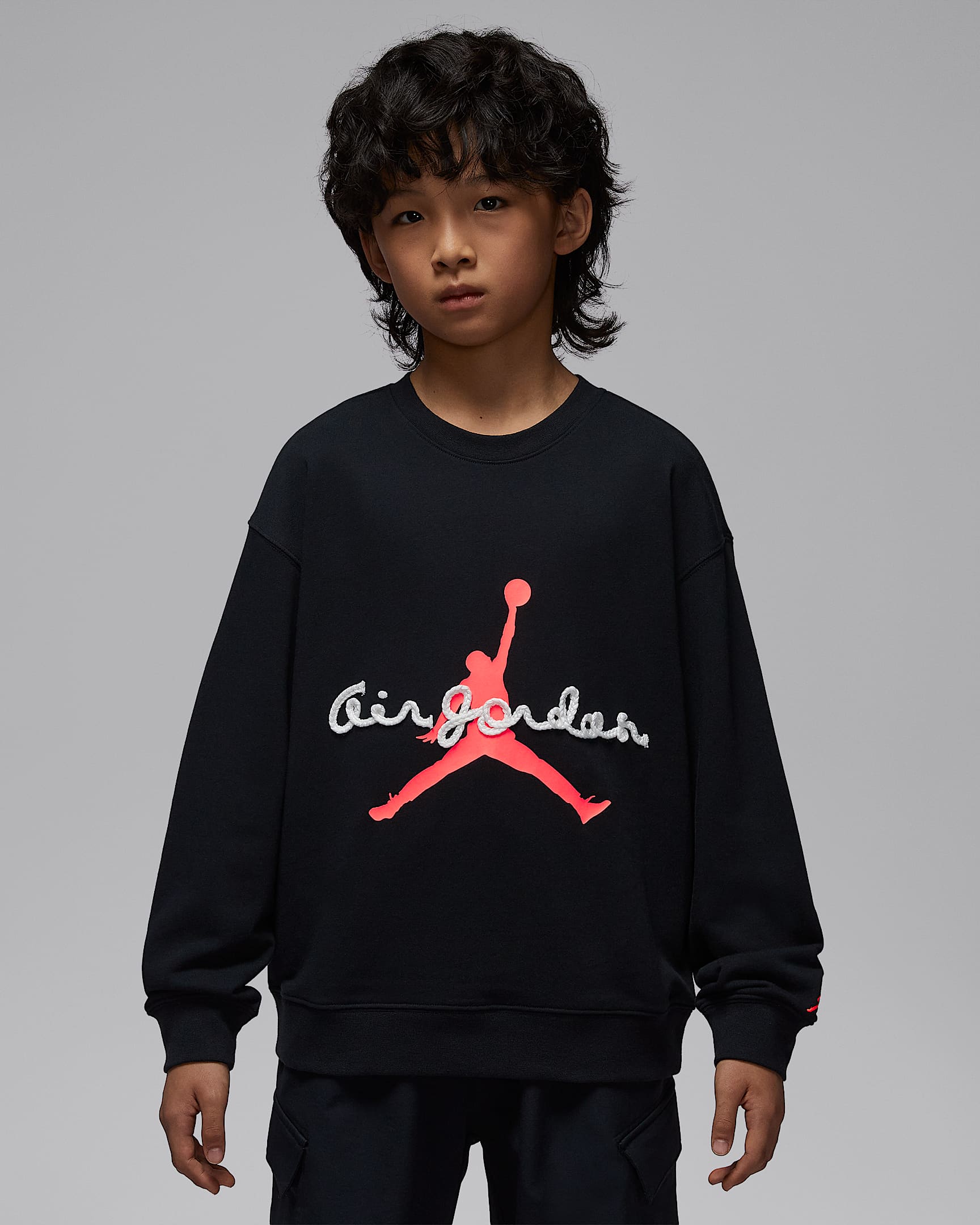 Jordan Flight AJ6 大童法式毛圈圆领上衣 - 黑