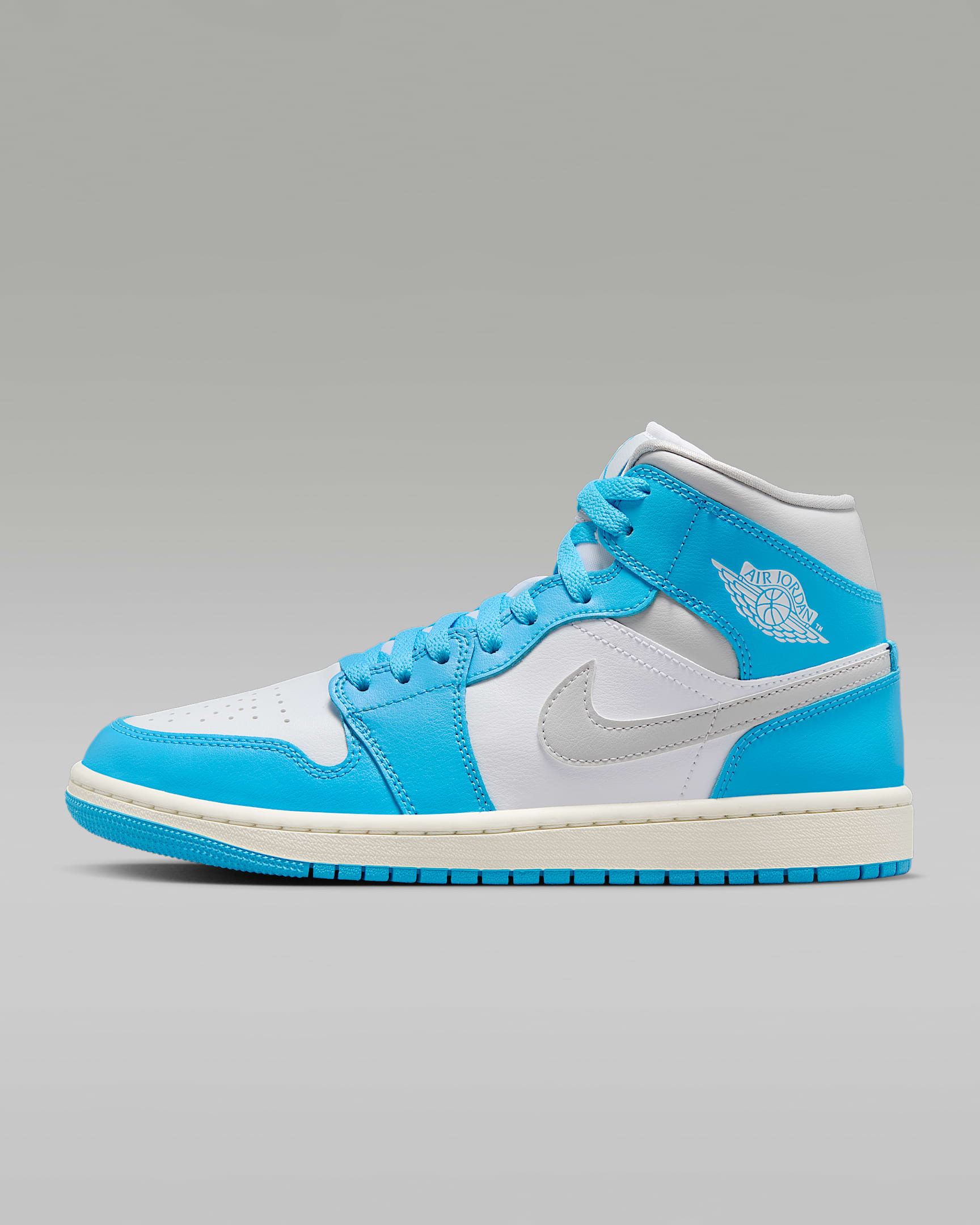 Air Jordan 1 Mid 女子运动鞋缓震板鞋 - 暗白蓝/白色/帆白/浅灰
