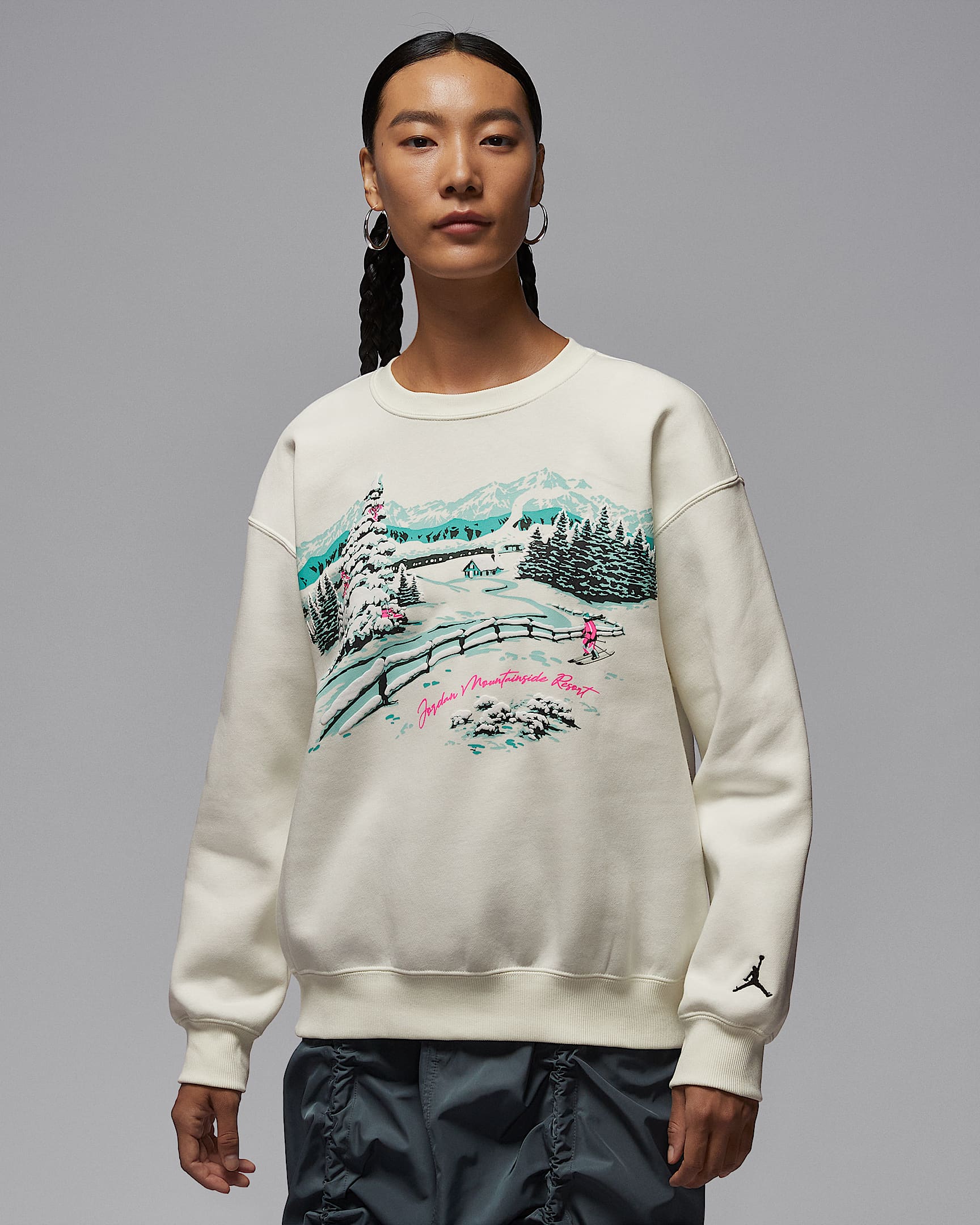 Jordan Brooklyn Fleece 女子加绒圆领运动衫 - 帆白/深绿/黑