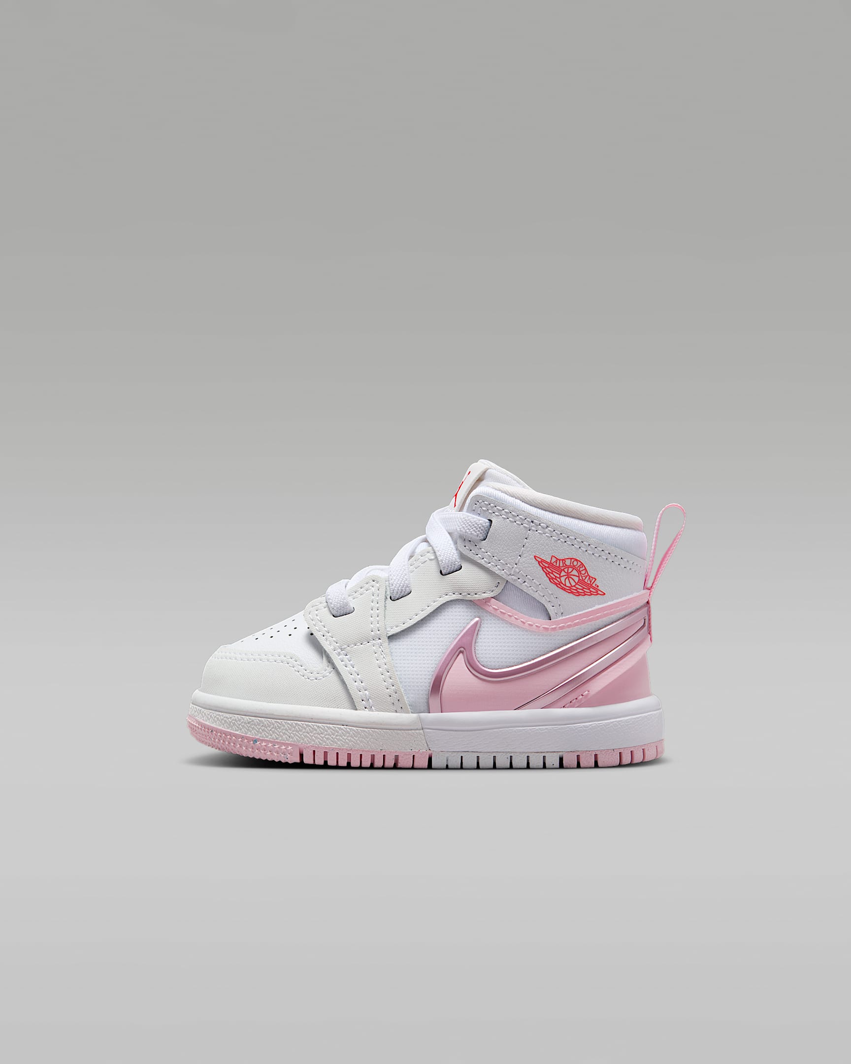 Jordan 1 Mid RM EasyOn 婴童易穿脱运动鞋 - 白色/火焰红/泡沫粉