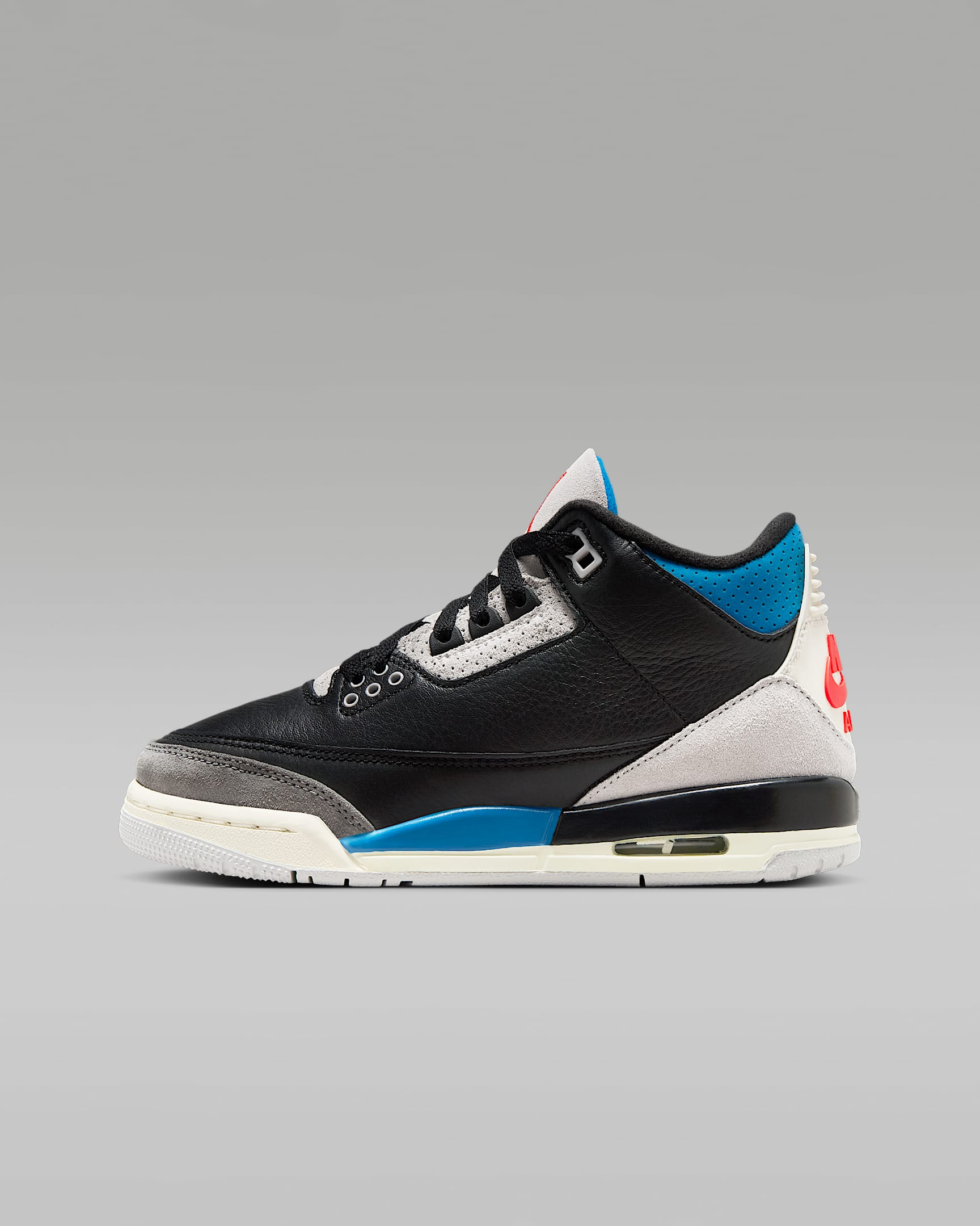 Air Jordan 3 Retro 复刻大童运动鞋 - 黑/浅灰/军蓝/椒红