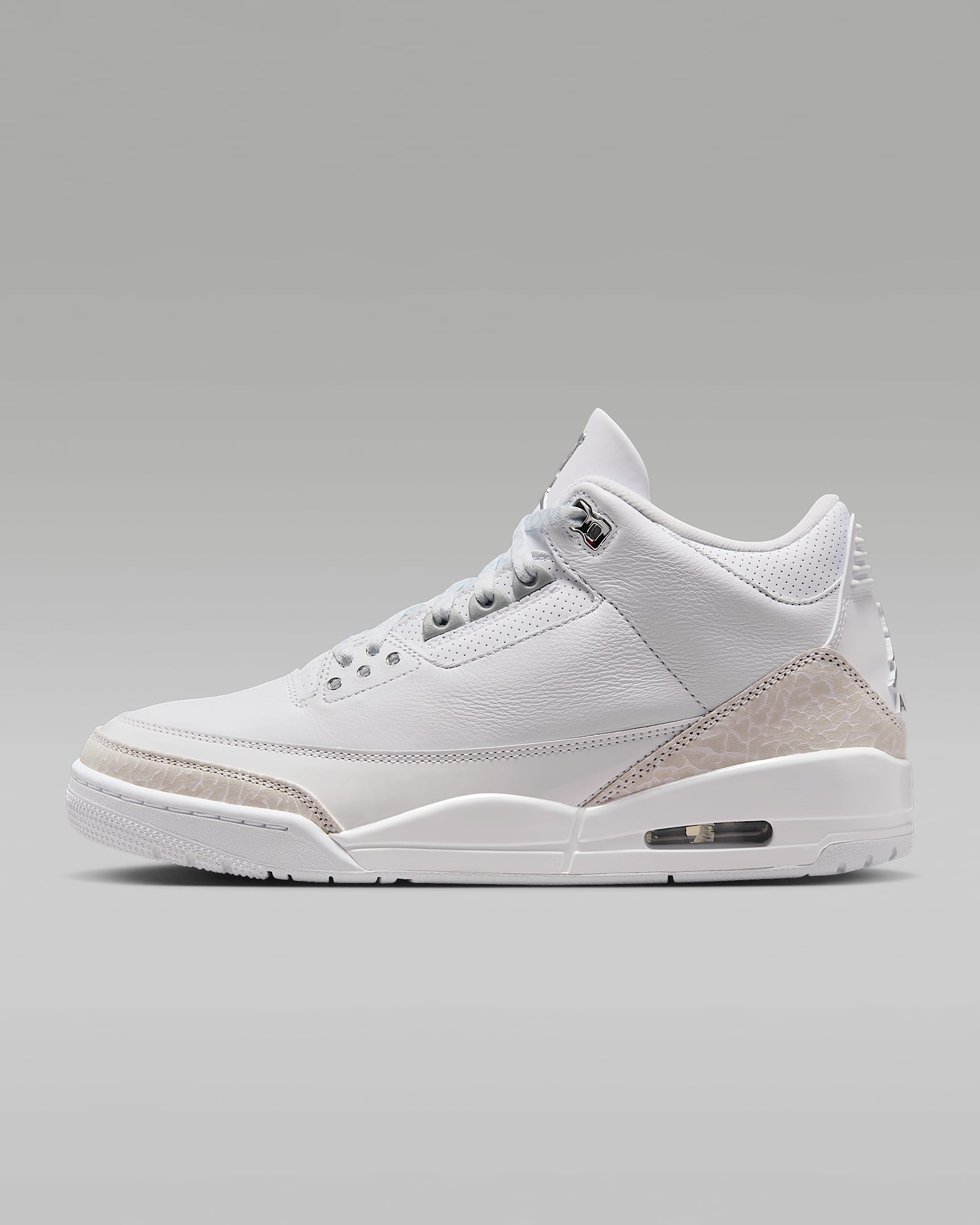 Air Jordan 3 Retro 复刻男子运动鞋复古缓震 - 白色/白色/金属银