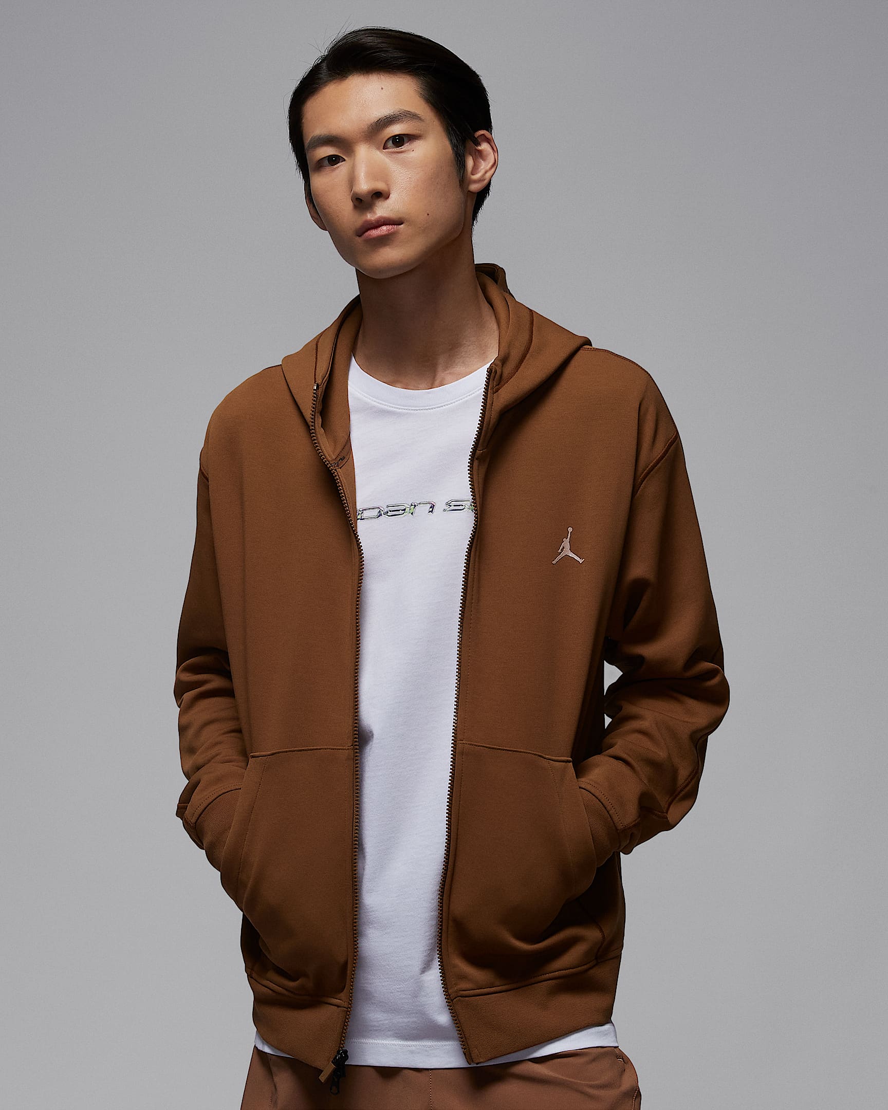 Jordan Sport Hoop Fleece Dri-FIT 男子速干全长拉链开襟连帽衫 - 浅英国褐/红古铜