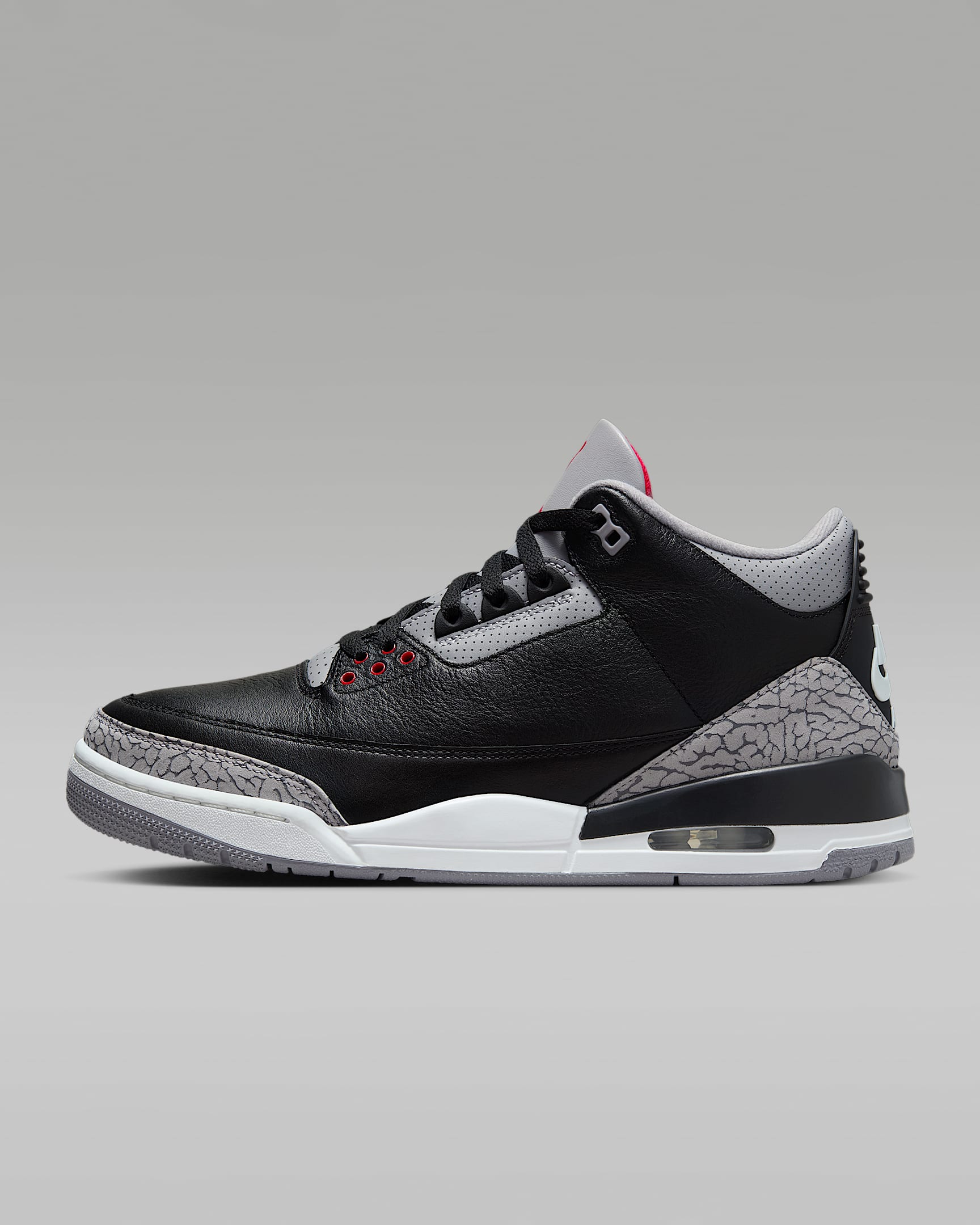 Air Jordan 3 Retro "Black Cement" 男子运动鞋 - 黑/水泥灰/山峰白/火焰红