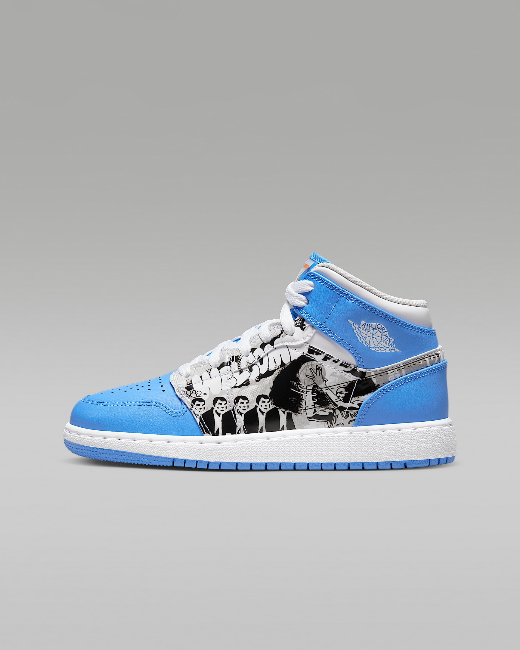 Air Jordan 1 Mid SS (GS) 大童运动童鞋 - 白色/海星橙/大学蓝