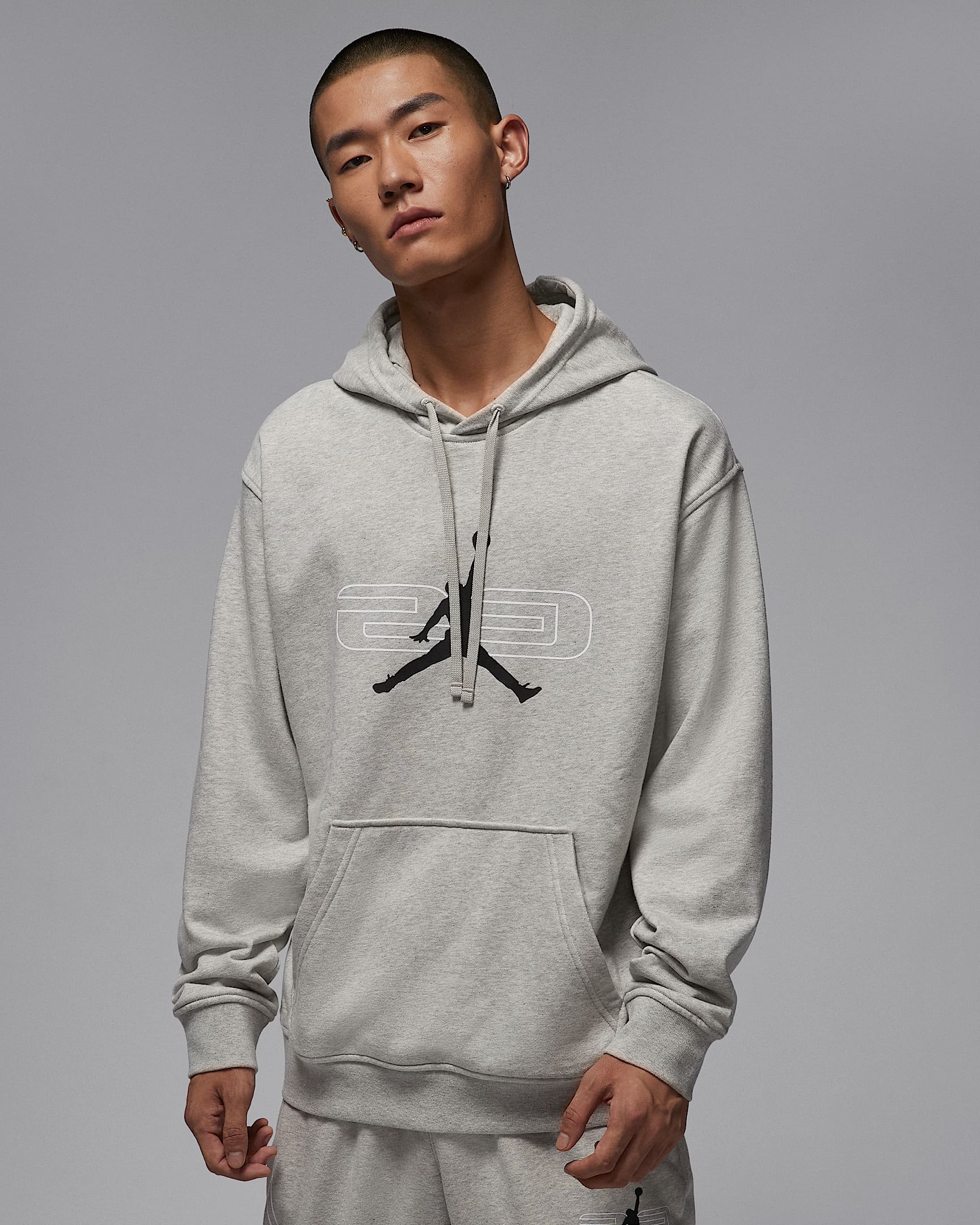 Jordan Sport Crossover 男子速干针织套头连帽衫 - 麻灰/白色/黑