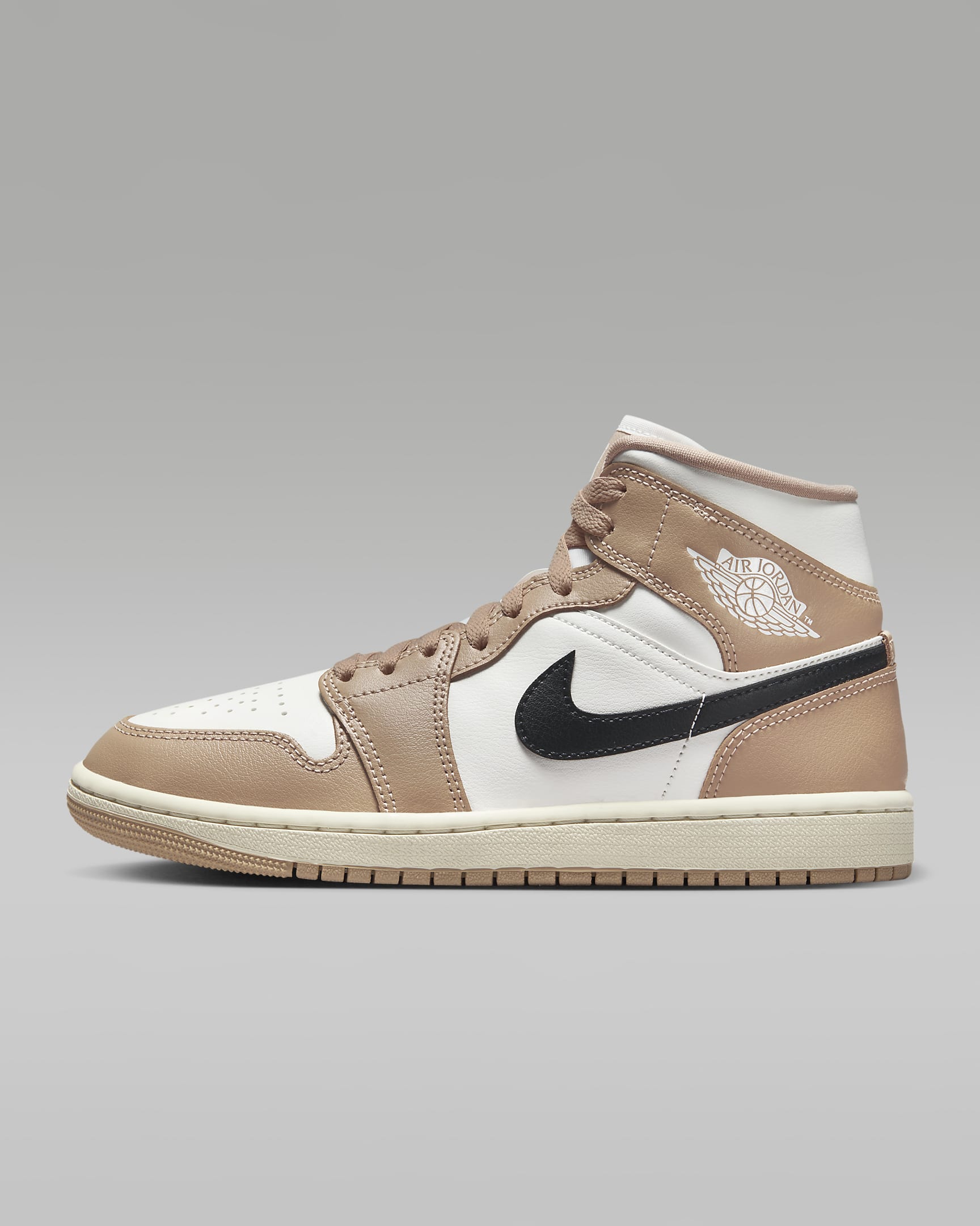 Air Jordan 1 Mid 女子运动鞋缓震板鞋 - 帆白/沙漠黄/黑