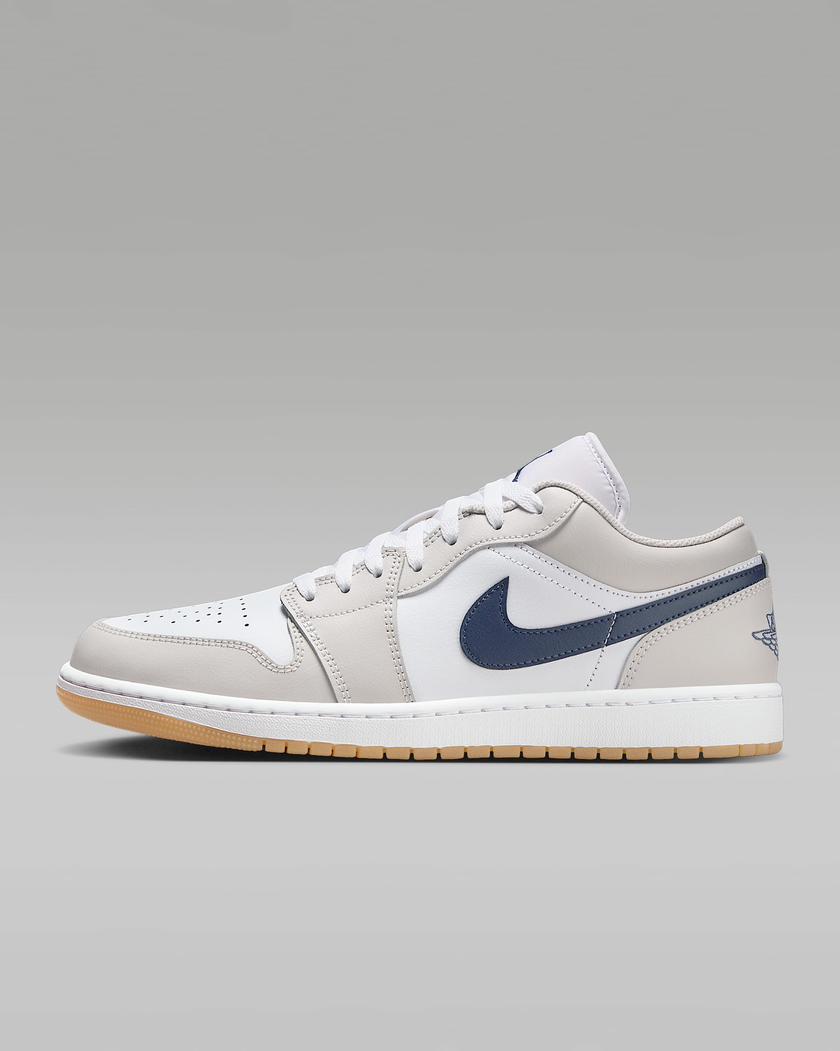 Air Jordan 1 Low 男子经典复古运动鞋 - 白色/浅灰/橡皮中褐/深藏青