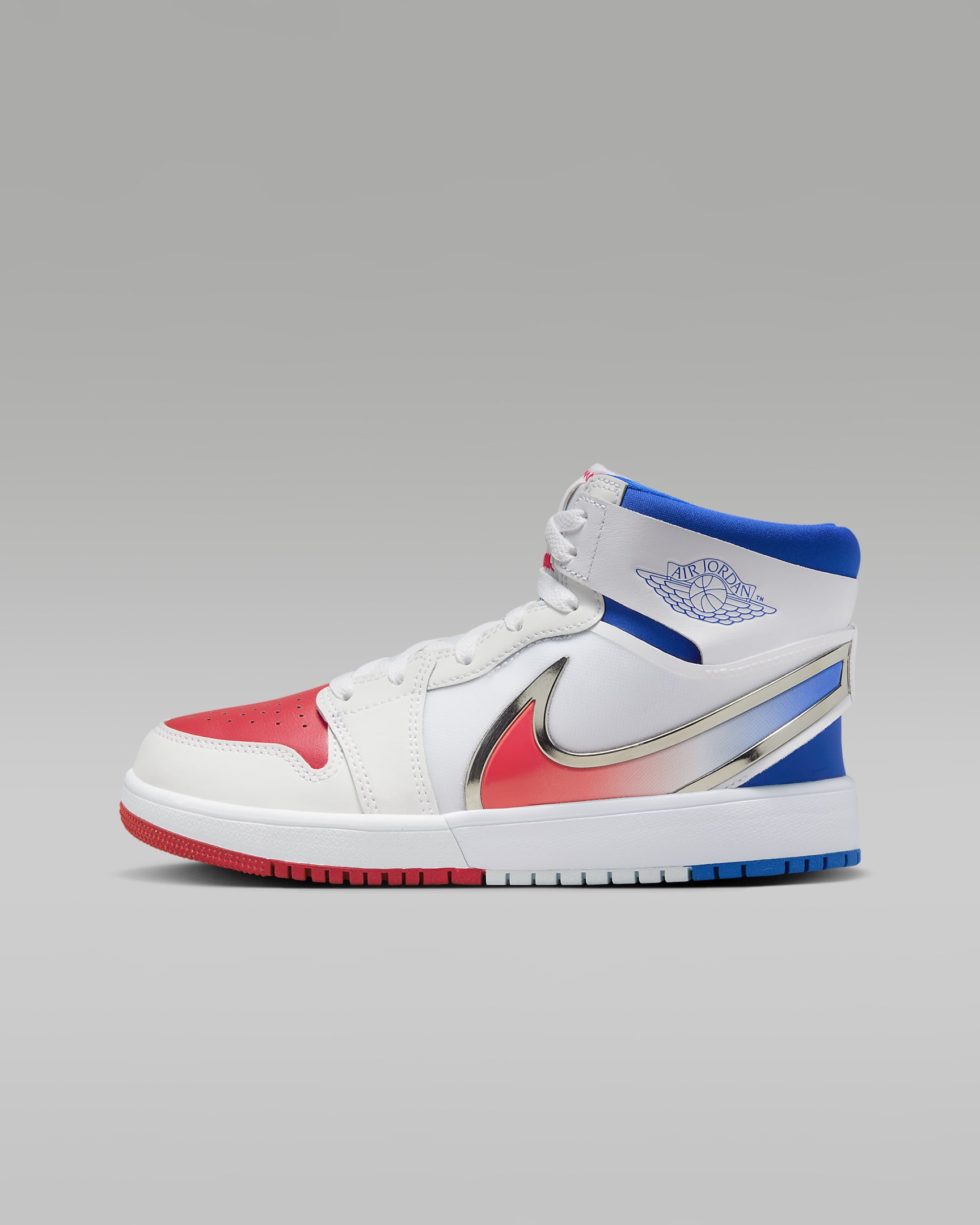 Jordan 1 Mid RM EasyOn 大童运动鞋 - 白色/赛车蓝/迷人红