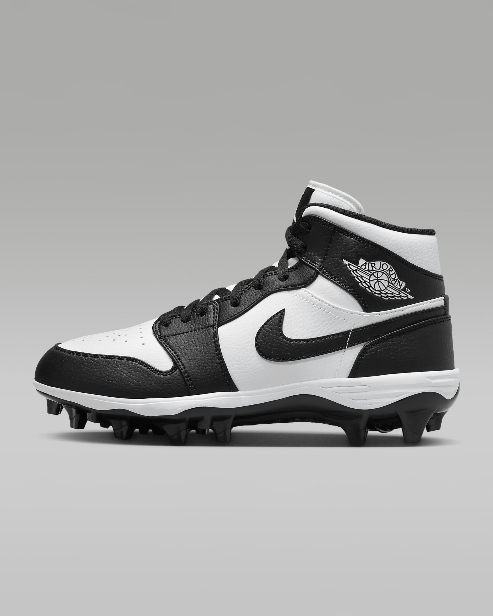 Jordan 1 Mid TD 男子橄榄球鞋 - 白色/黑/黑