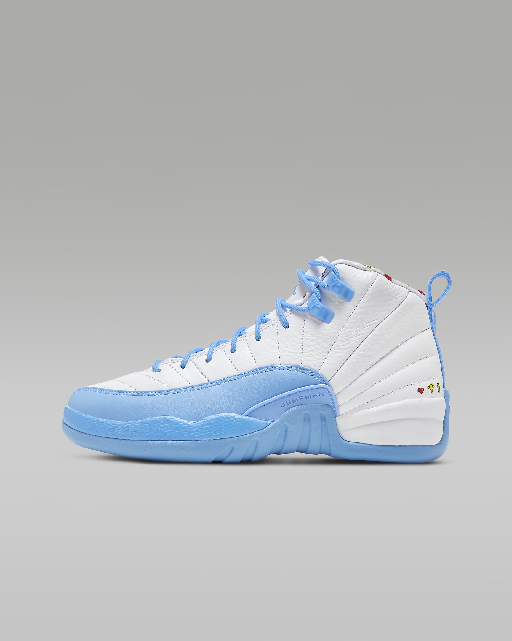 Air Jordan 12 Retro (GS) 复刻大童运动童鞋 - 白色/亮眼柠檬黄/明亮硫黄色/大学蓝