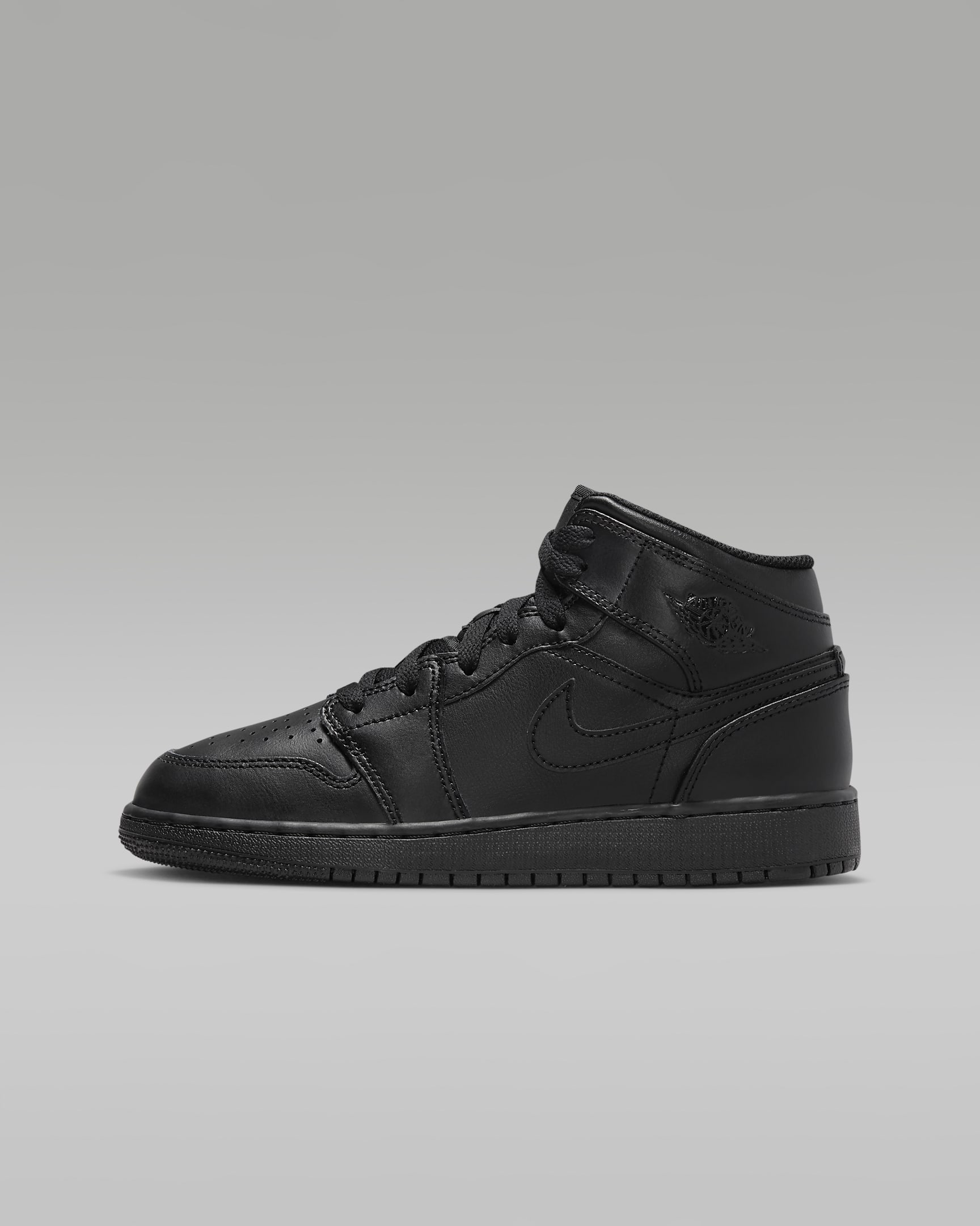 Air Jordan 1 Mid (GS) 大童运动童鞋 - 黑/黑/黑
